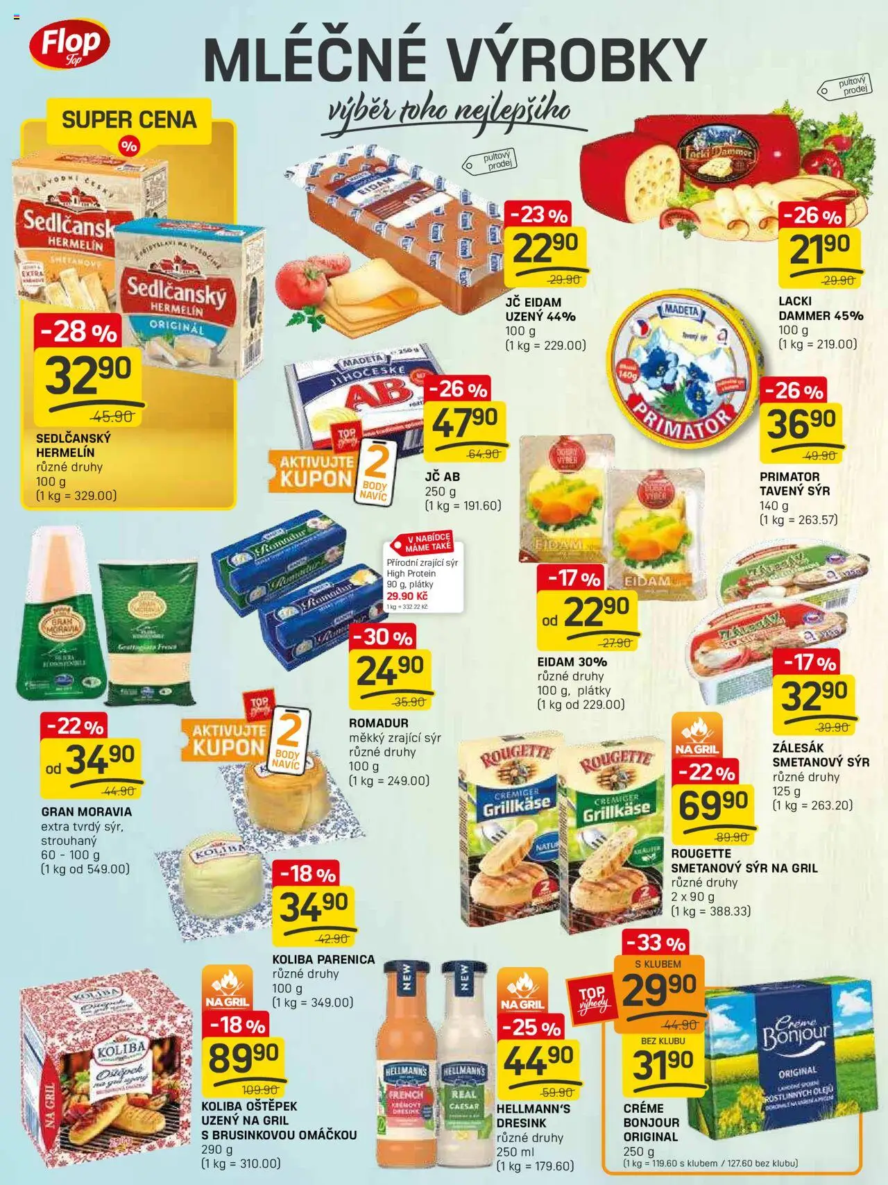 Flop leták - FlopTop od 06.08.2025 | Strana: 4 | Produkty: Tavený sýr, Hermelín, Hellmann's, Protein