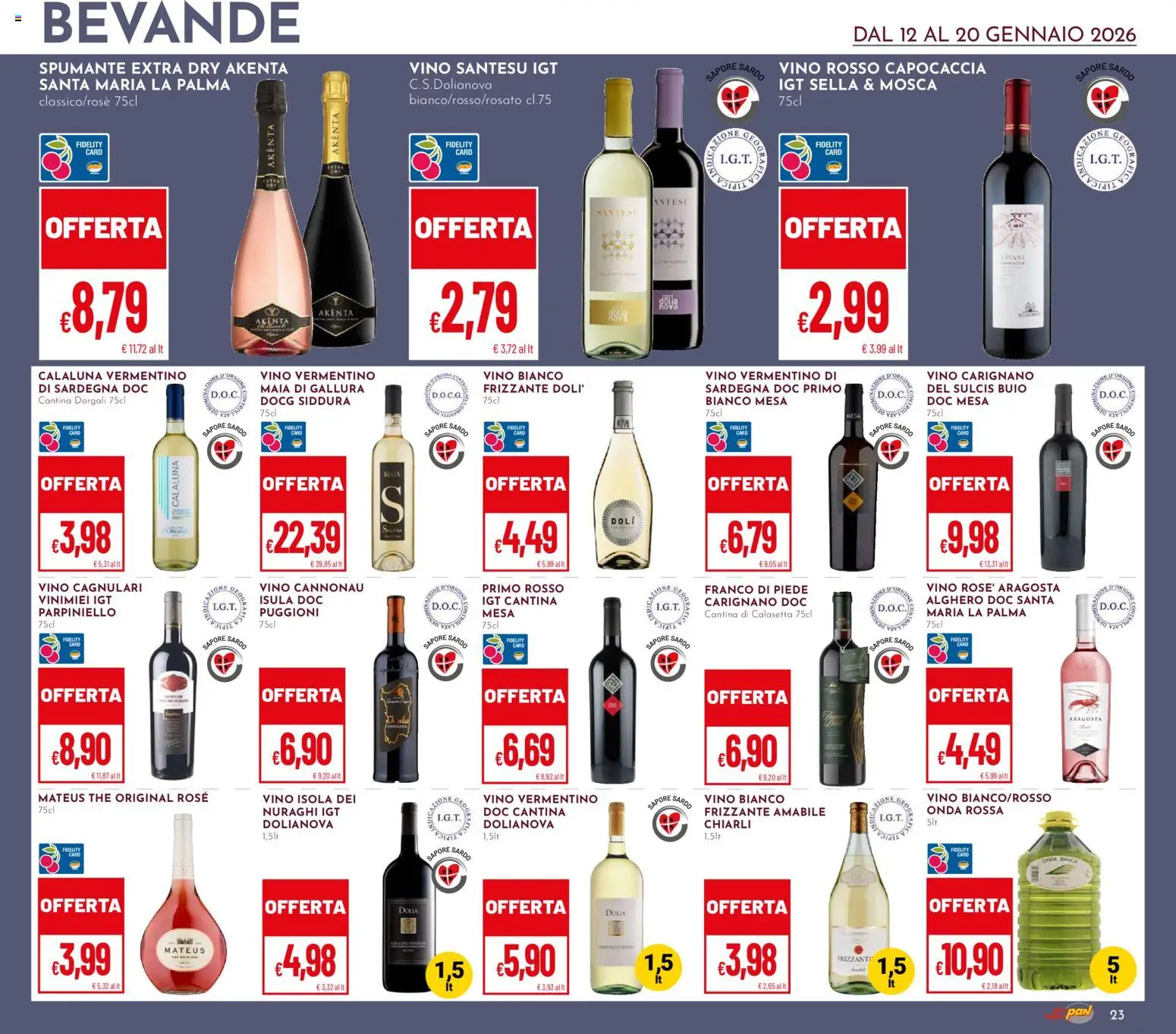 Volantino Pan del 12.01.2026 | Pagina: 23 | Prodotti: Vino, The, Vino rosso, Vino bianco