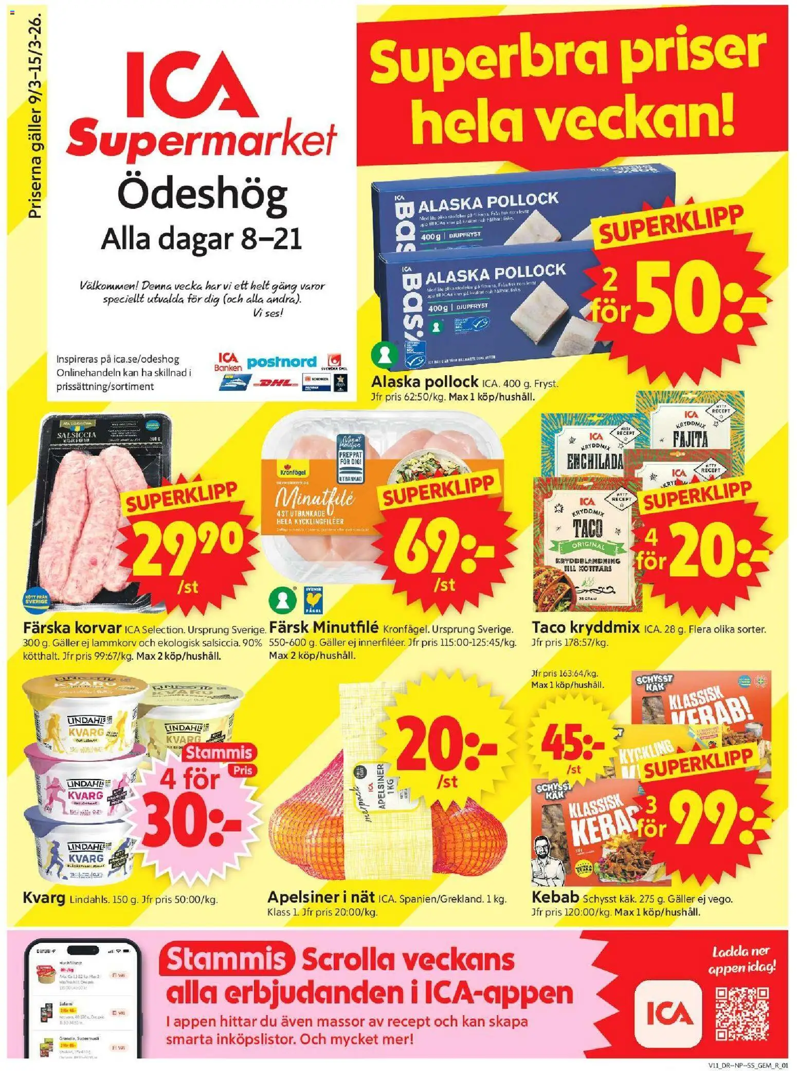 ICA Supermarket reklamblad aktuell från 09.03.2026 | Sida: 1 | Produkter: Gem, Galler, Salami, Spel
