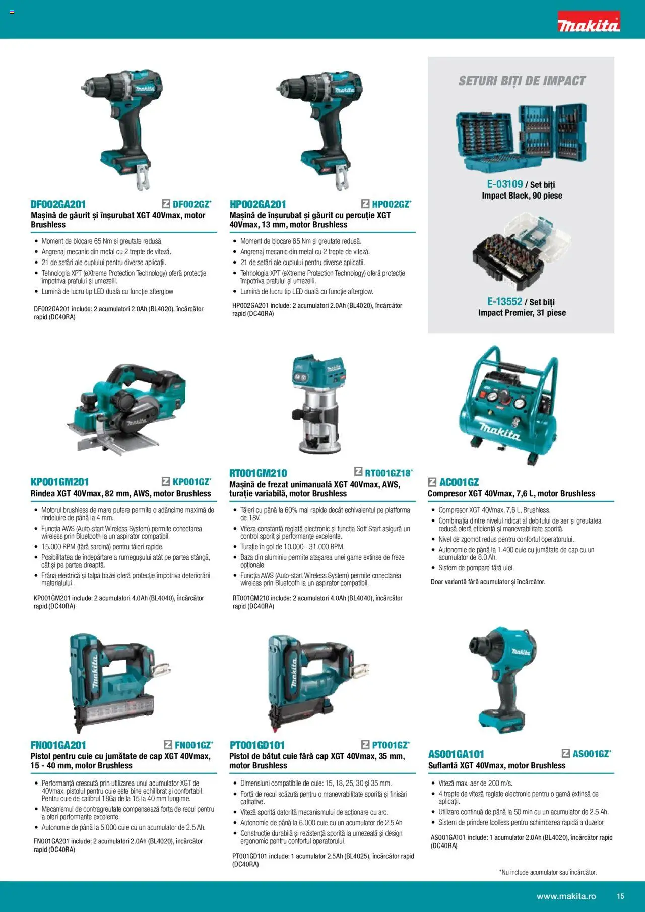 Makita catalog - Mașini cu acumulatori XGT 40Vmax / 80Vmax – valabil de la 01.02.2024 | Pagină: 15 | Produse: Mașină de găurit, Încărcător, Suflantă, Aspirator