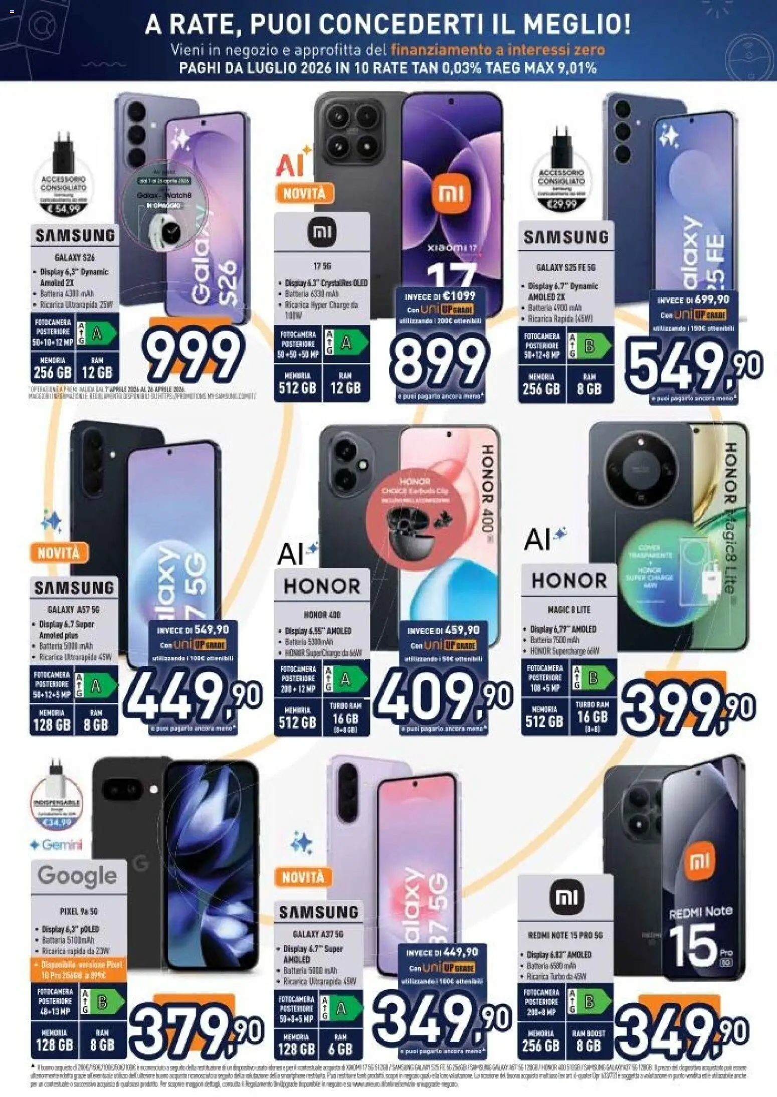 Volantino Unieuro del 03.04.2026 | Pagina: 23 | Prodotti: Xiaomi, Samsung Galaxy, Fotocamera, Samsung