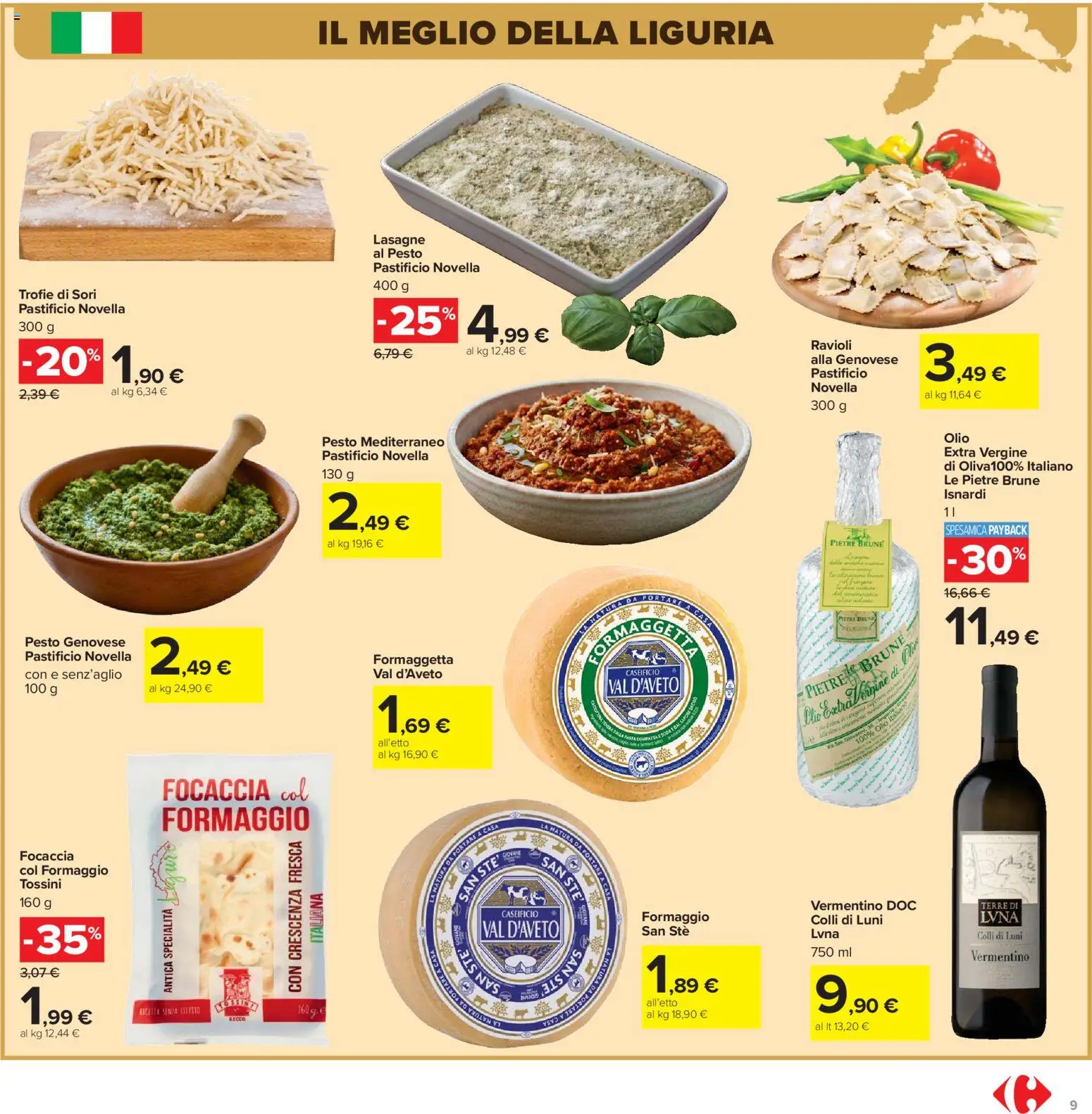 Volantino Carrefour del 07.04.2026 | Pagina: 9 | Prodotti: Focaccia, Formaggio, Ravioli, Crescenza