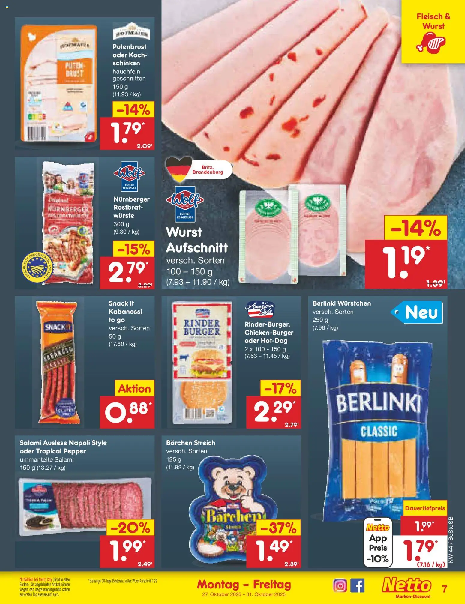 Netto Marken-Discount Prospekt 	 – gültig ab 27.10.2025 | Seite: 9 | Produkte: Burger, Wurst, Salami, Schinken