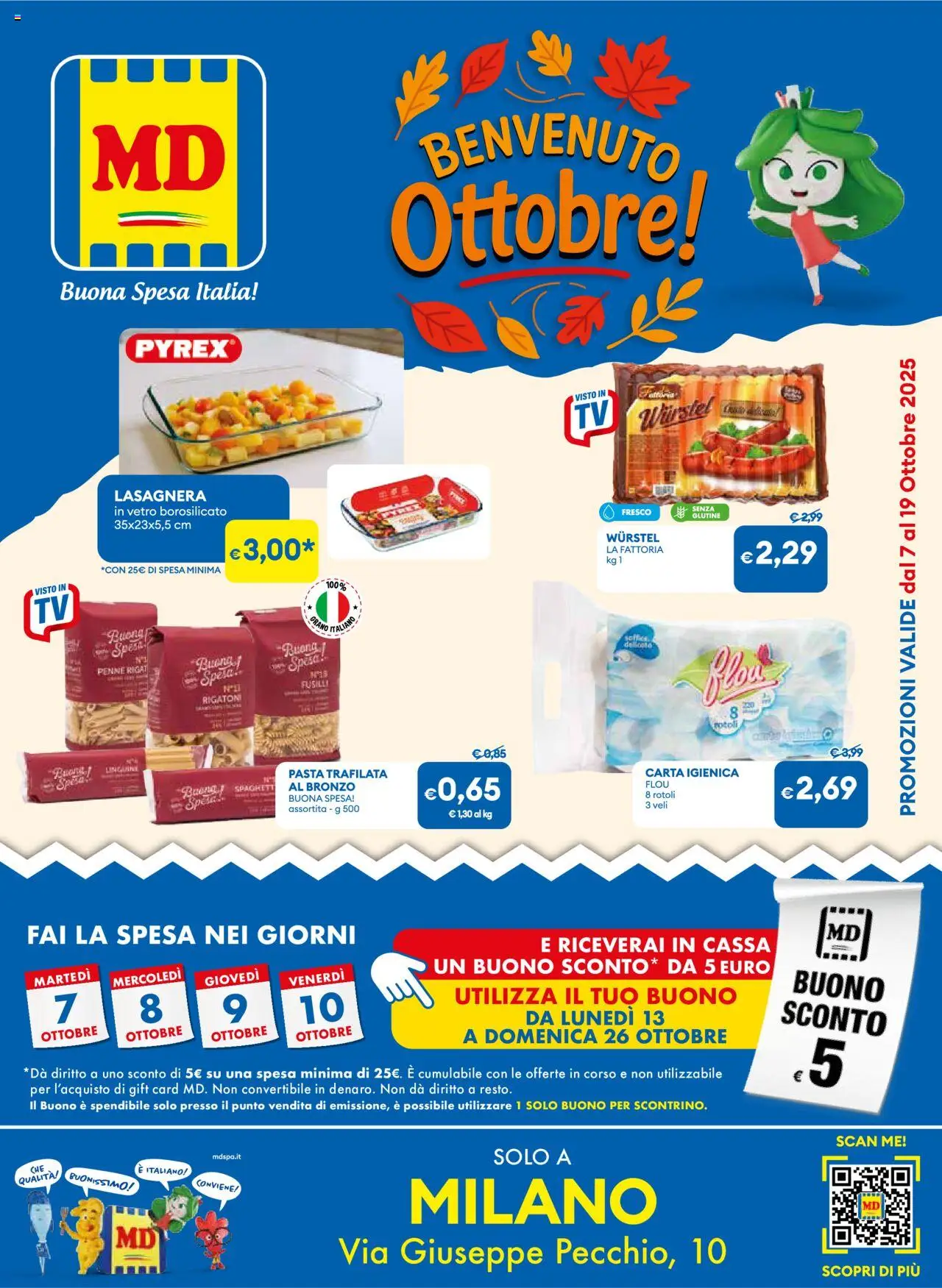 Volantino MD Discount del 07.10.2025 | Pagina: 1 | Prodotti: Carta igienica, Pasta, Fusilli, Penne