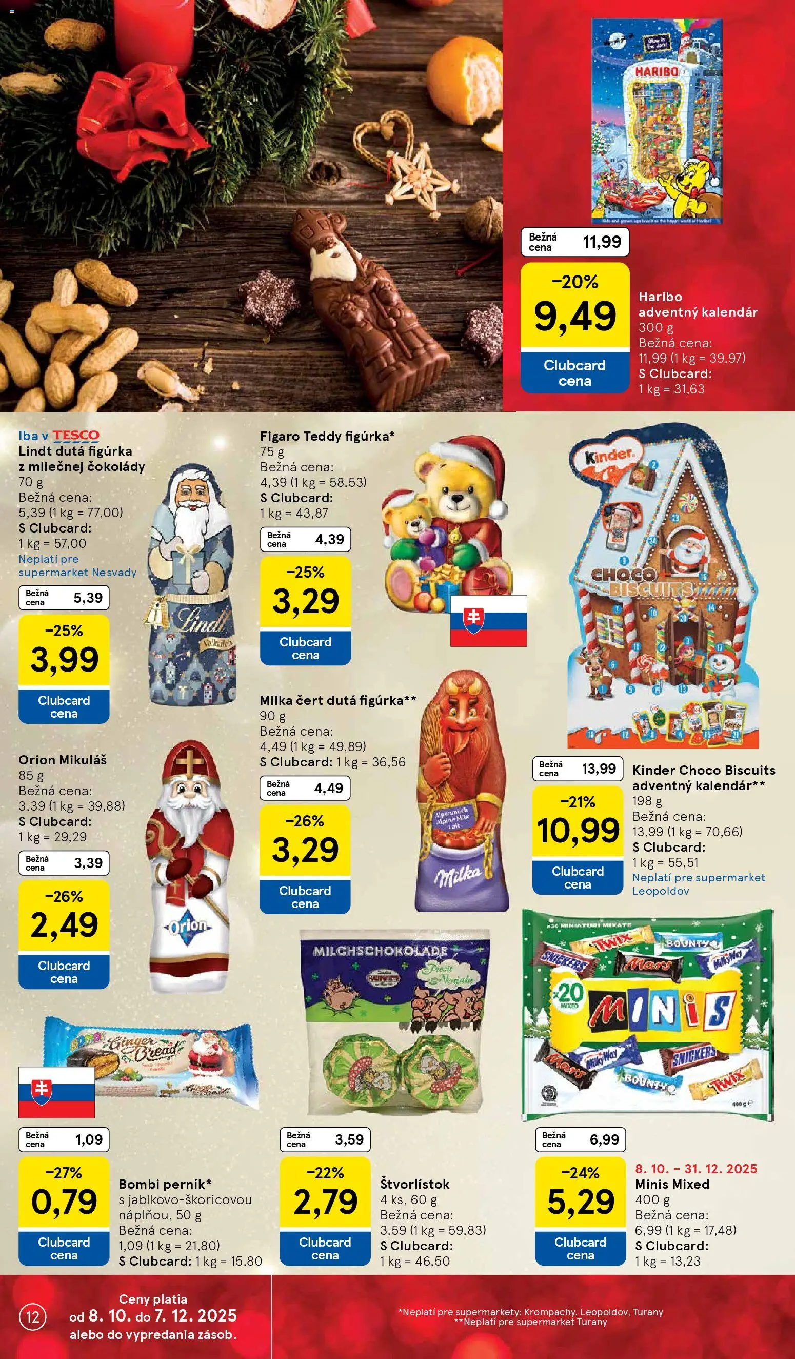 Nové Tesco akcie – leták je platný od 12.11.2025 | Strana: 12 | Produkty: Lindt, Kinder, Milka