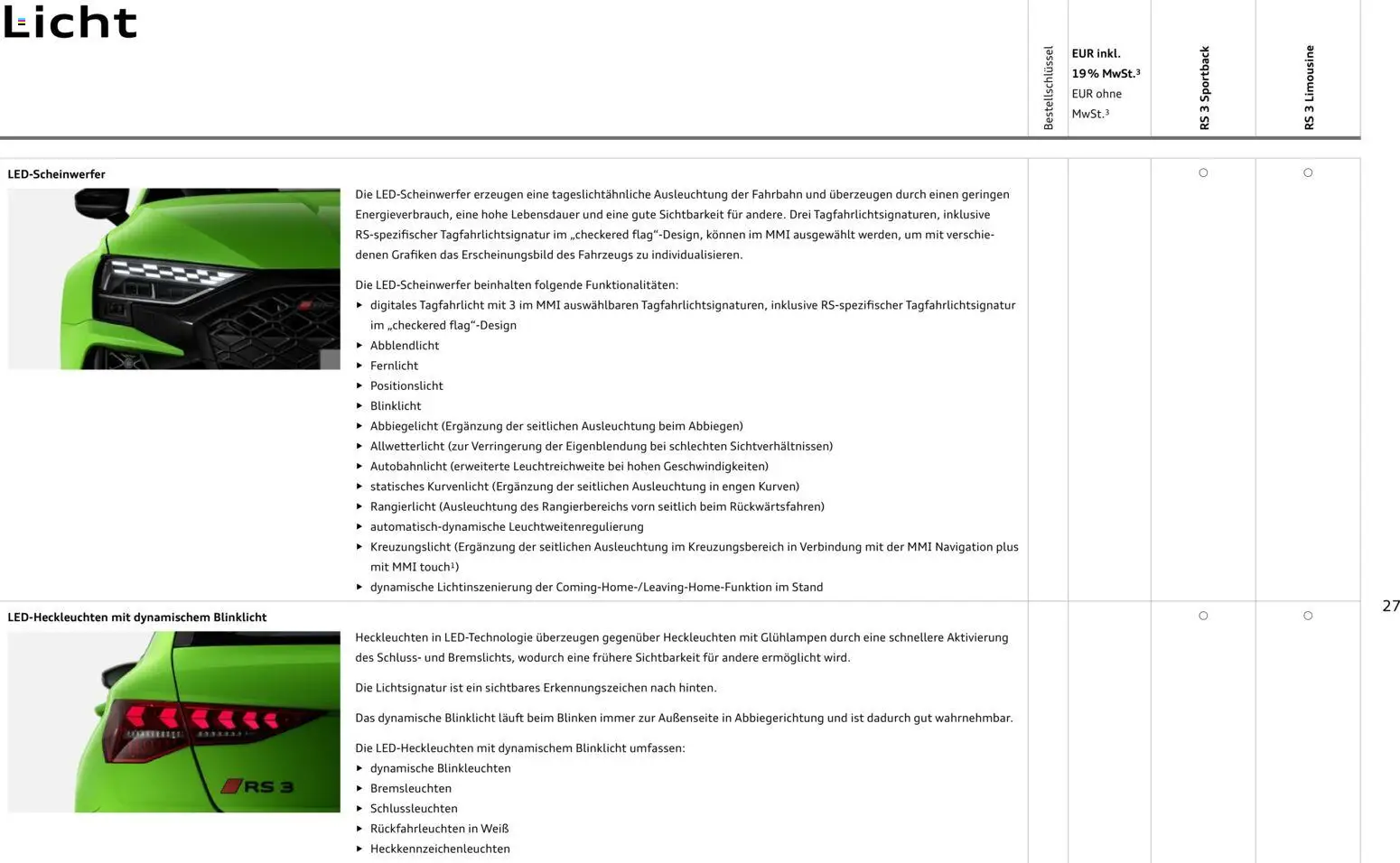 Audi RS 3 Sportback / RS 3 Limousine – gültig ab 28.10.2025 | Seite: 27 | Produkte: Navigation