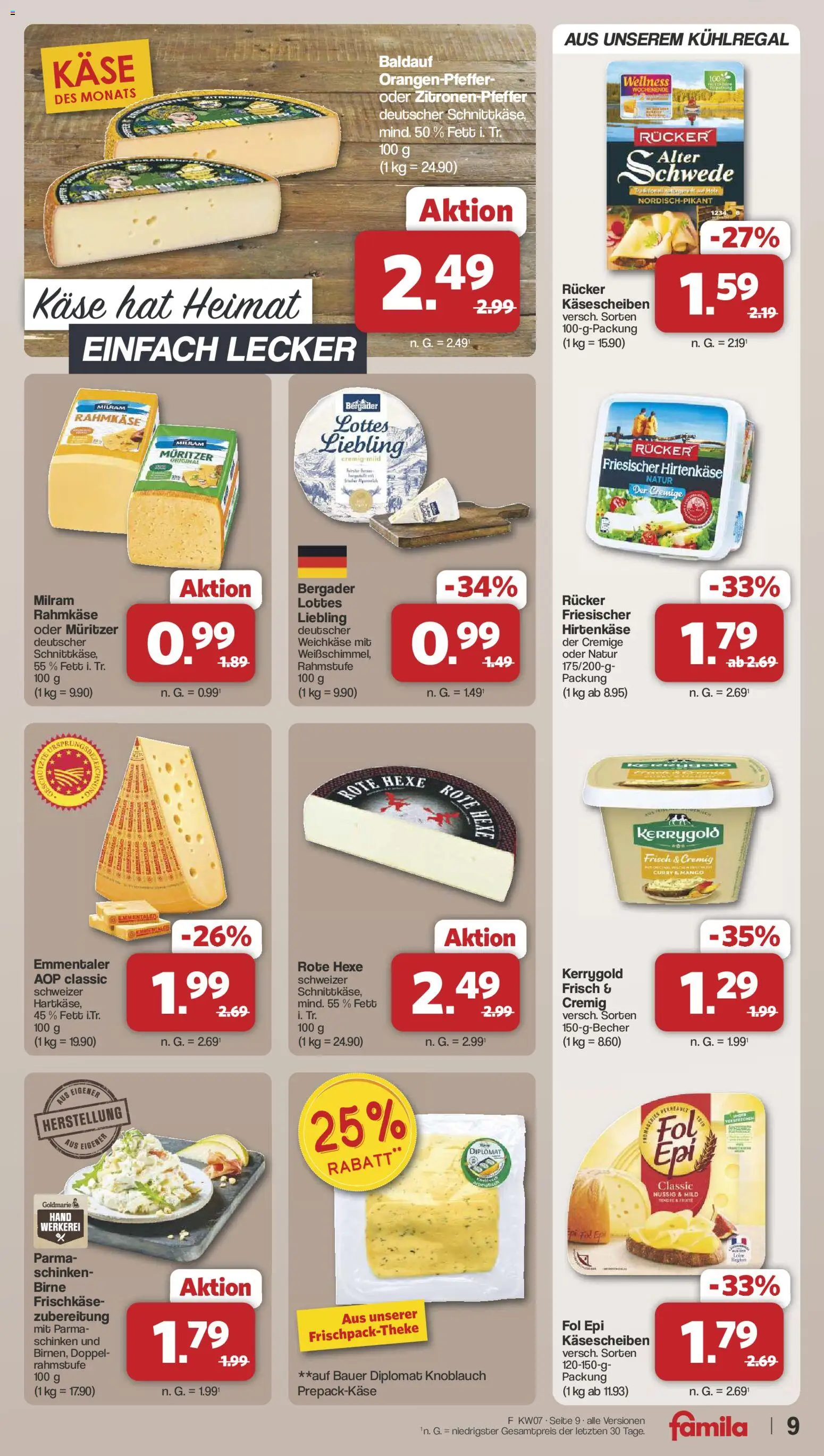 Famila Nordwest Prospekt 	 – gültig ab 08.02.2026 | Seite: 9 | Produkte: Käse, Knoblauch, Schinken, Frischkase