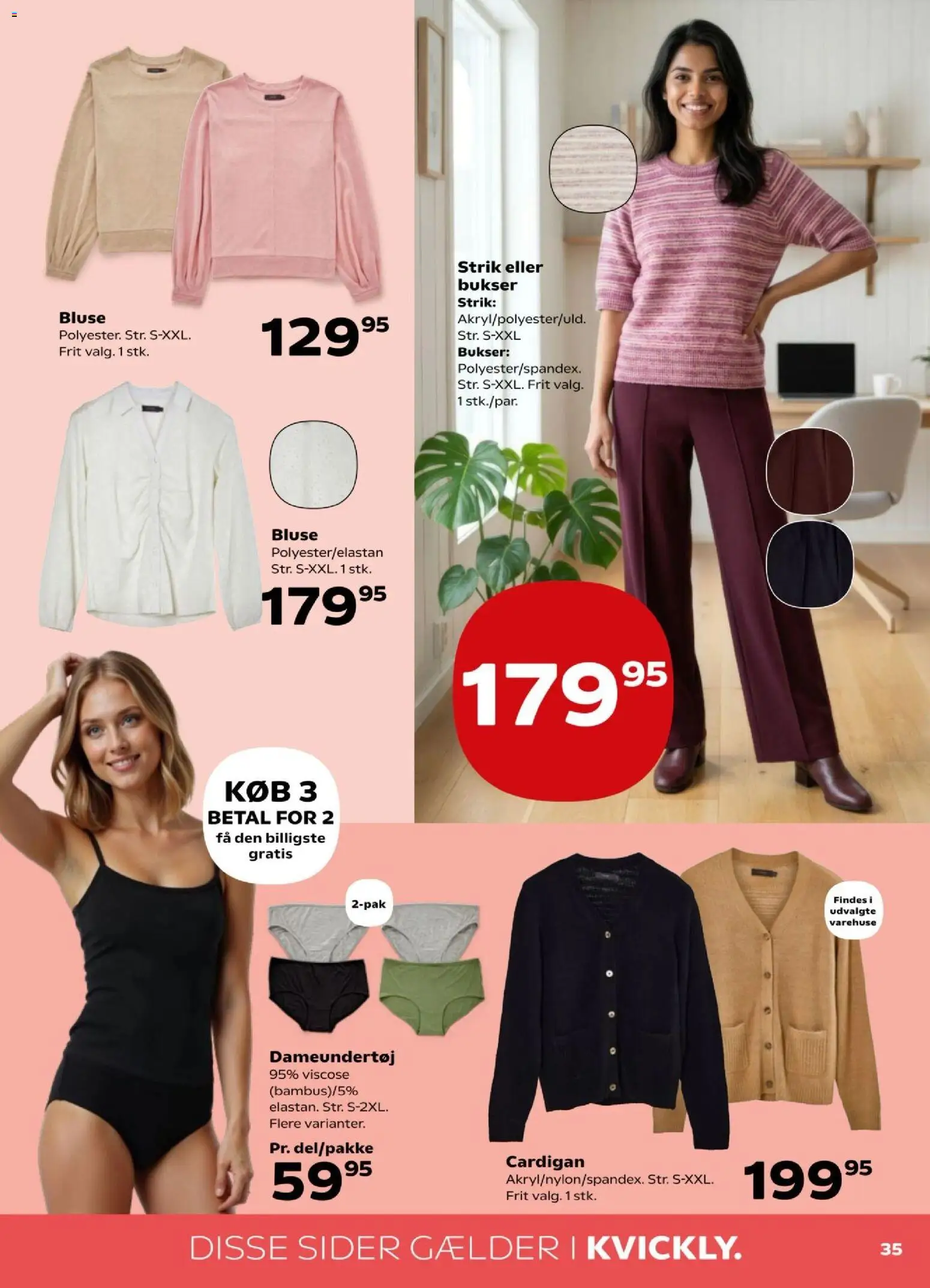 Kvickly tilbudsavis – gyldig fra 06.02.2026 | Side: 35 | Produkter: Bukser, Cardigan, Bluse