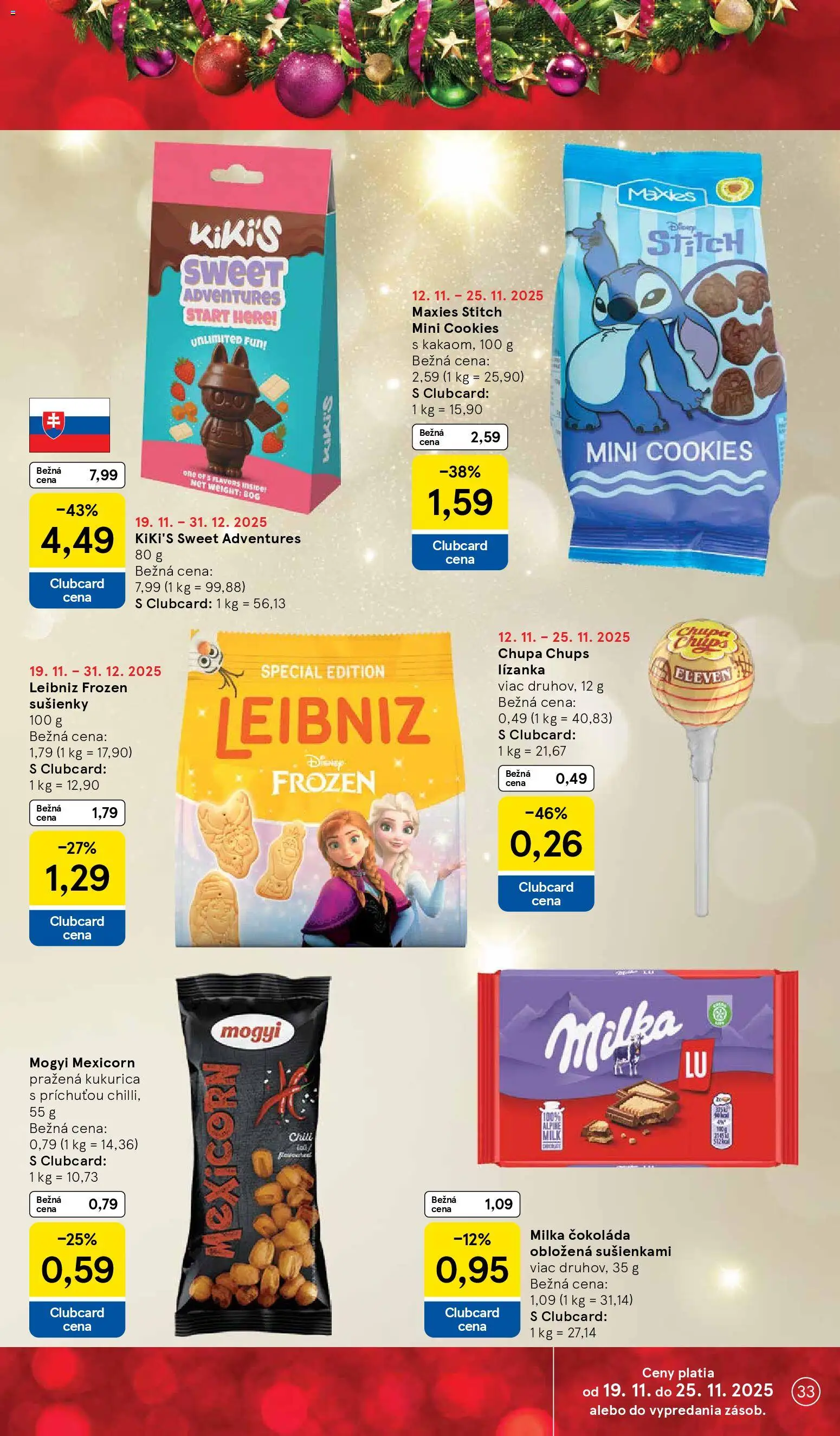 Nové Tesco akcie – leták je platný od 19.11.2025 | Strana: 33 | Produkty: Čokoláda, Milka, Kukurica