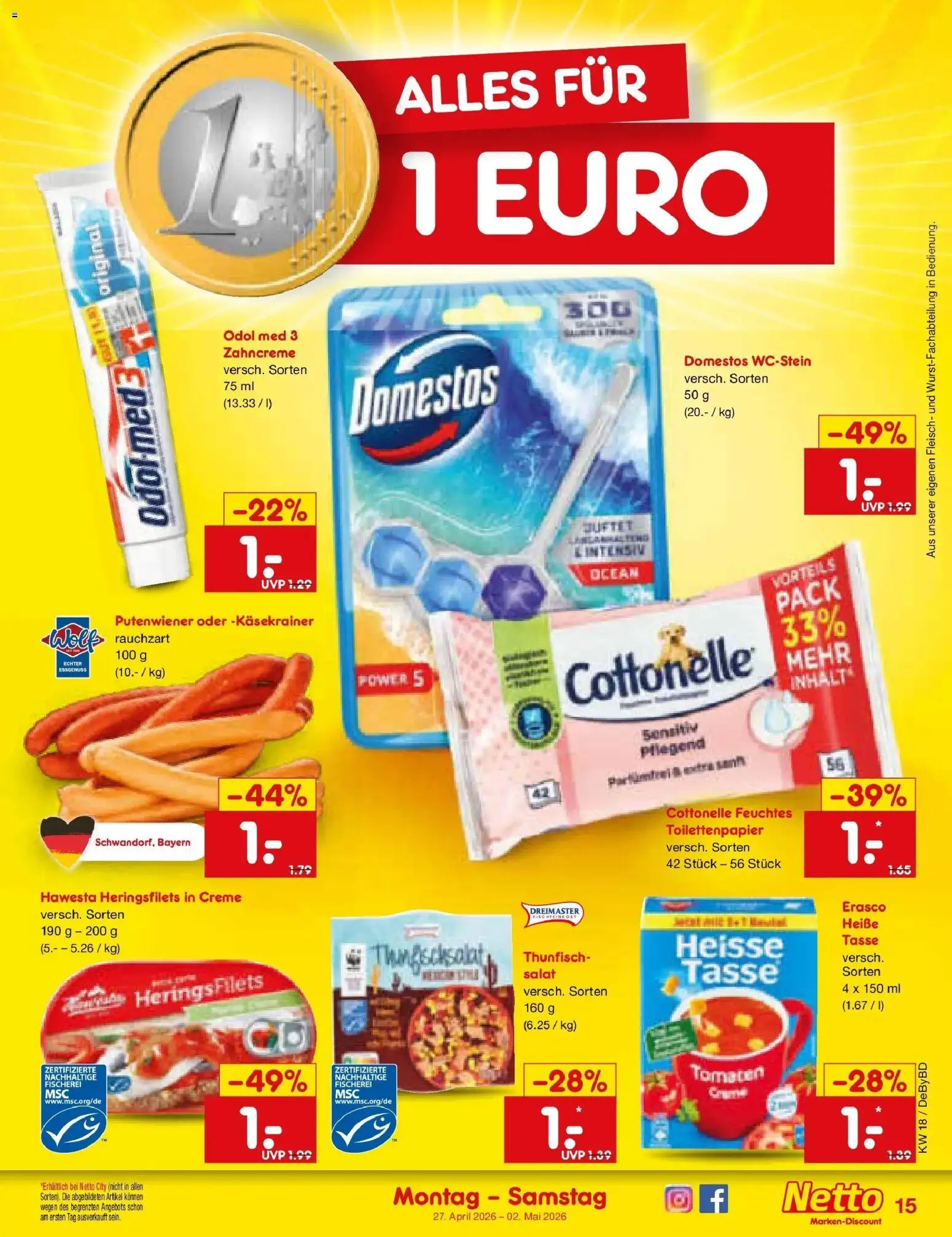 Netto Marken-Discount Prospekt Buttenwiesen	 – gültig ab 27.04.2026 | Seite: 17 | Produkte: Käsekrainer, Creme, Erasco, Feuchtes Toilettenpapier