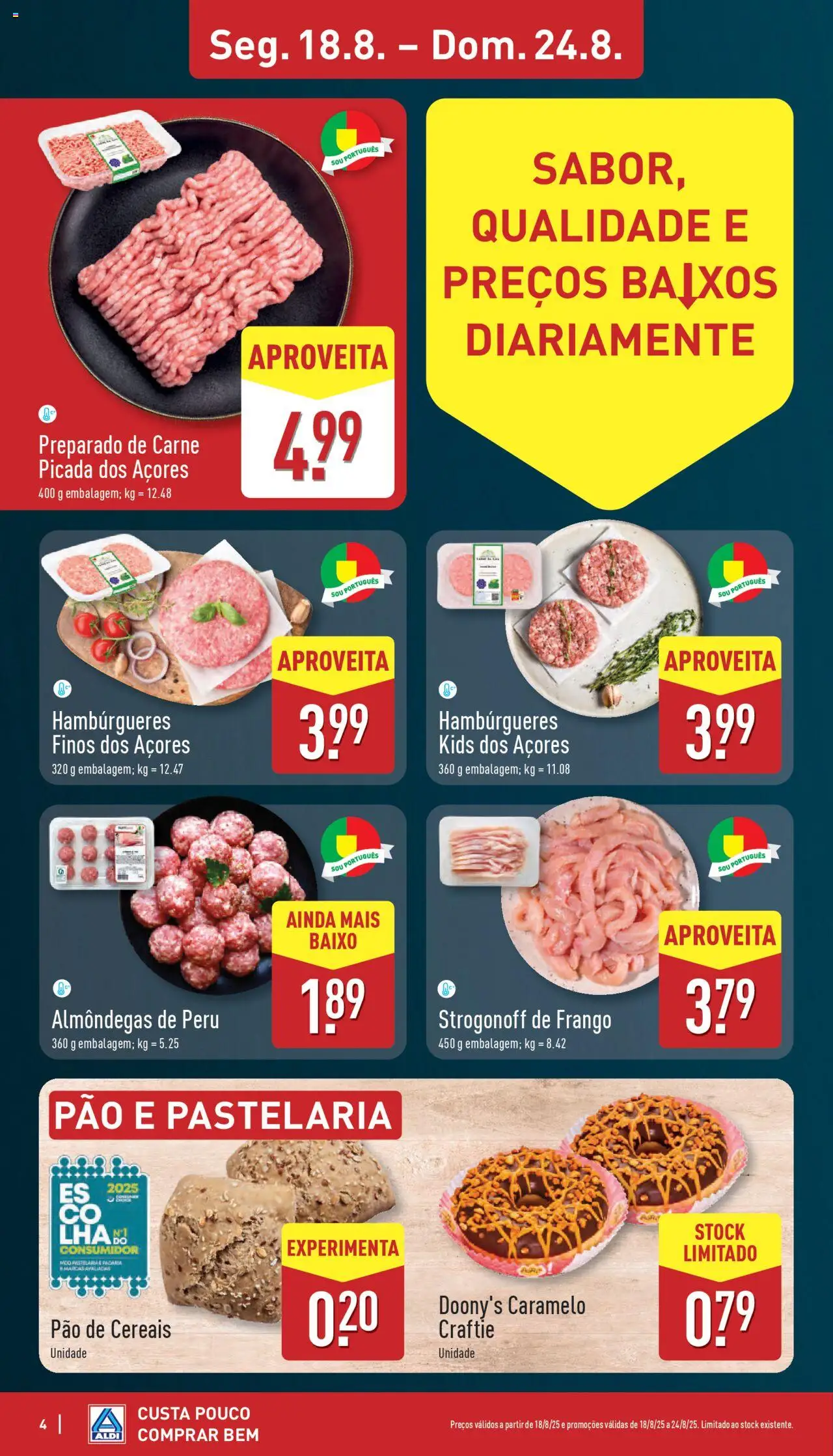 Aldi folheto │ válido de 18.08.2025 | Página: 4 | Produtos: Frango, Padaria, Pão, Carne