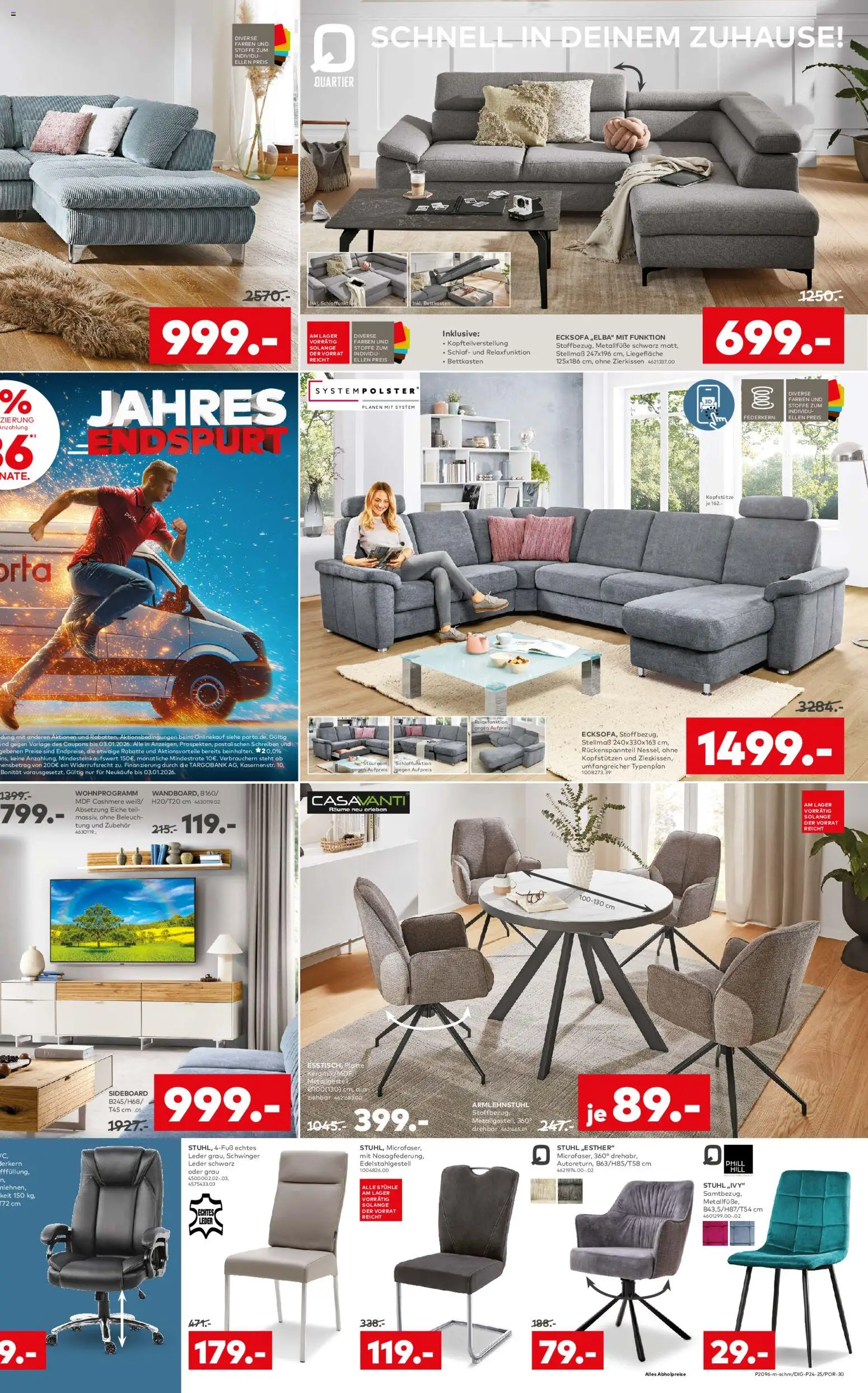 Porta! Prospekt Bergheim-Zieverich – gültig ab 19.12.2025 | Seite: 3 | Produkte: Sideboard, Ecksofa, Stuhl