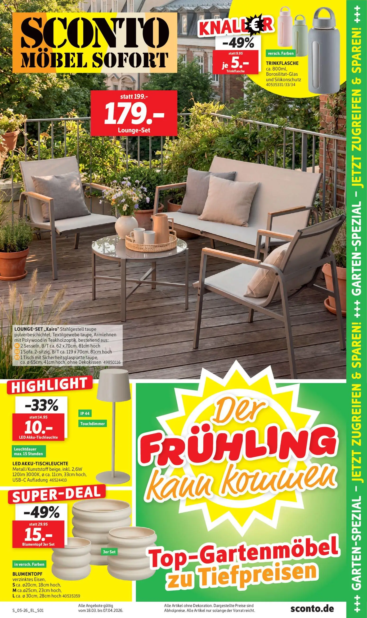 Sconto Prospekt Garten-spezial – gültig ab 18.03.2026 | Seite: 1 | Produkte: Tisch, Blumentopf
