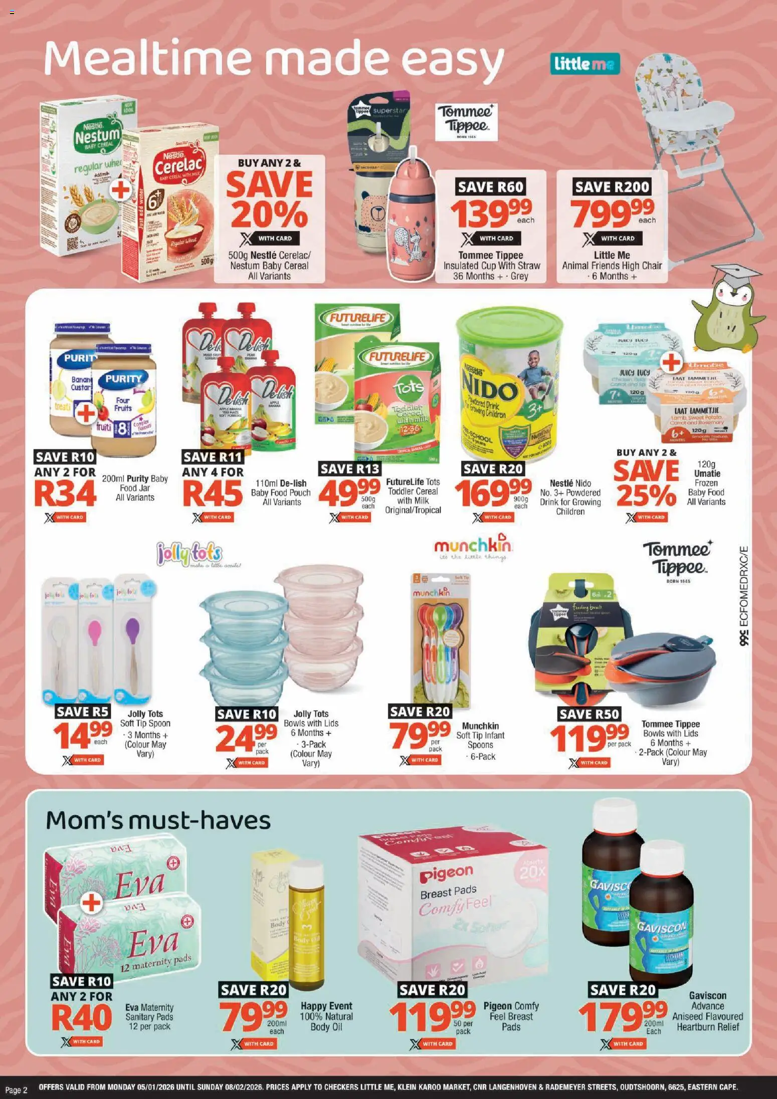 New Checkers catalogue – valid from 05.01.2026 | Page: 2 | Products: Chair, Pads, Bowls, Baby food