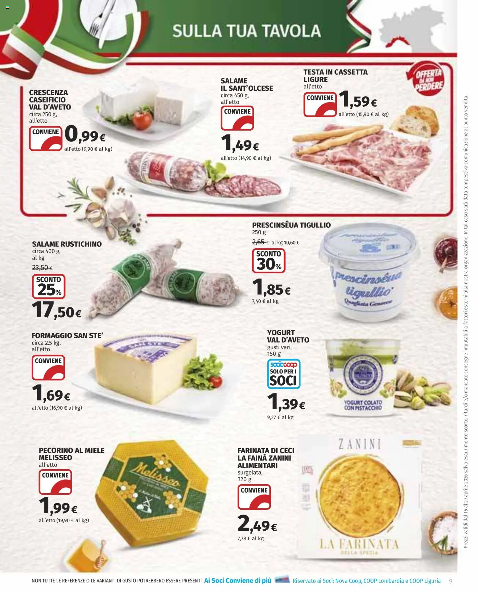 Volantino COOP del 16.04.2026 | Pagina: 9 | Prodotti: Salame, Formaggio, Data, Pecorino