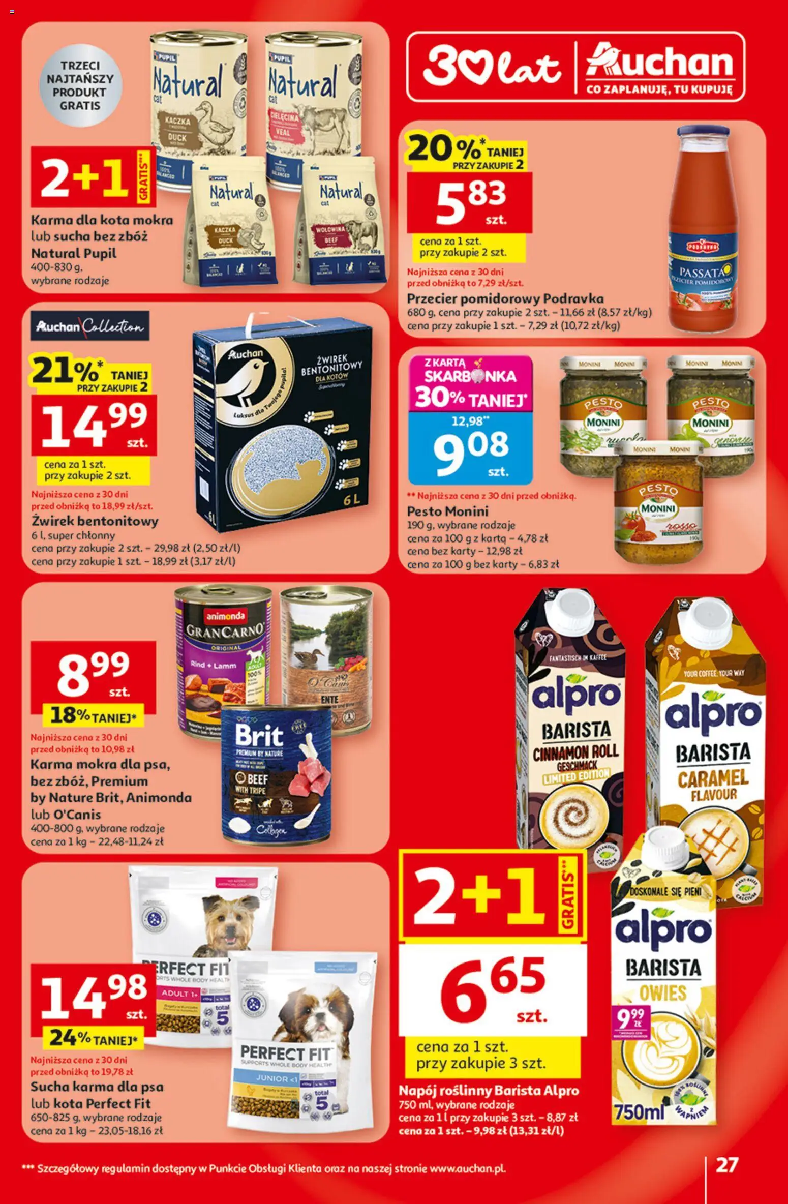 Auchan Gazetka - 30 Lat Hipermarket od 29.01.2026 | Strona: 27 | Produkty: Alpro, Przecier pomidorowy, Sucha karma dla psa, Wołowina