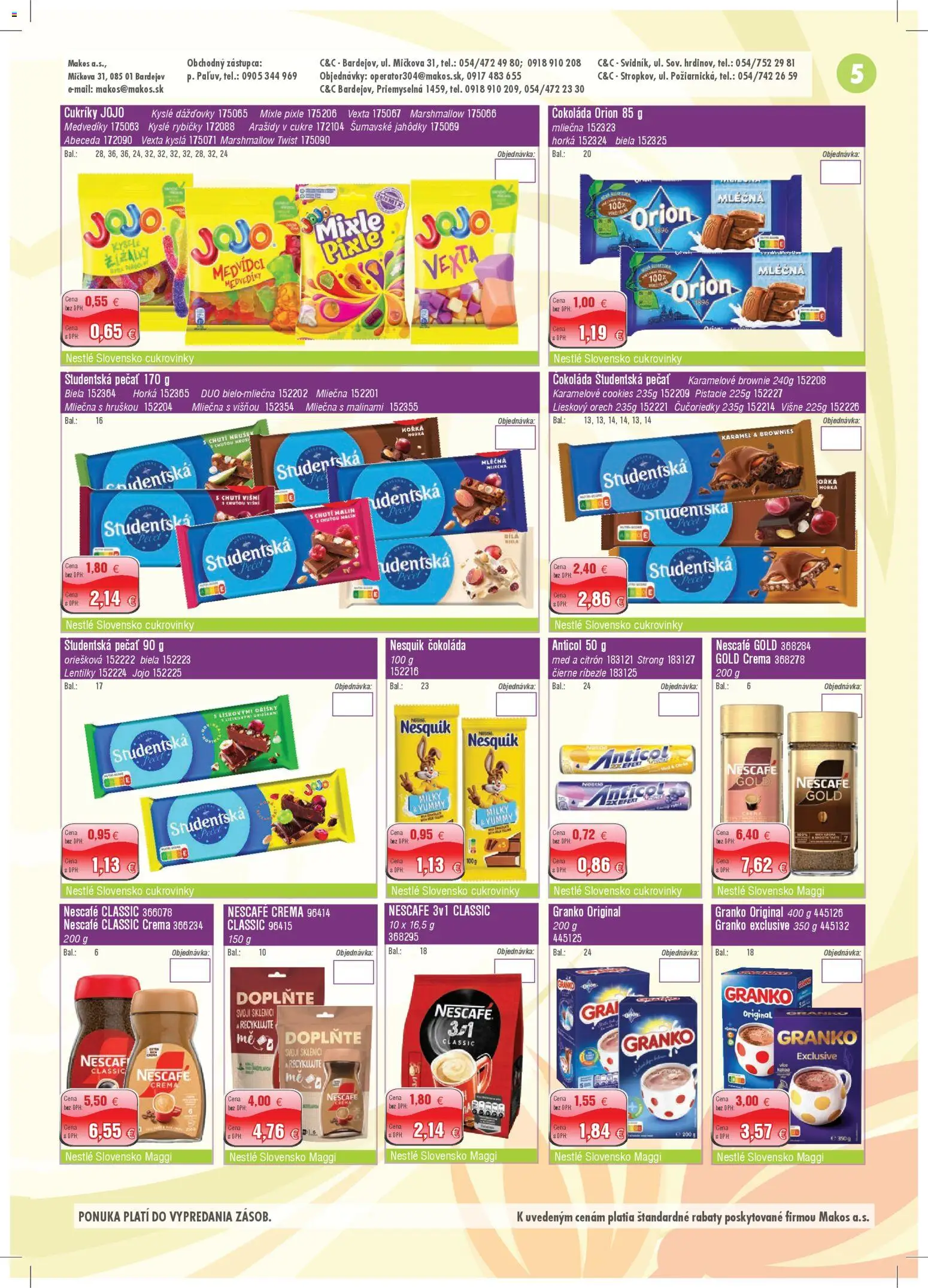 Nové Makos akcie – leták je platný od 01.12.2025 | Strana: 5 | Produkty: Ríbezle, Čokoláda, Nescafé Crema, Nescafé Gold