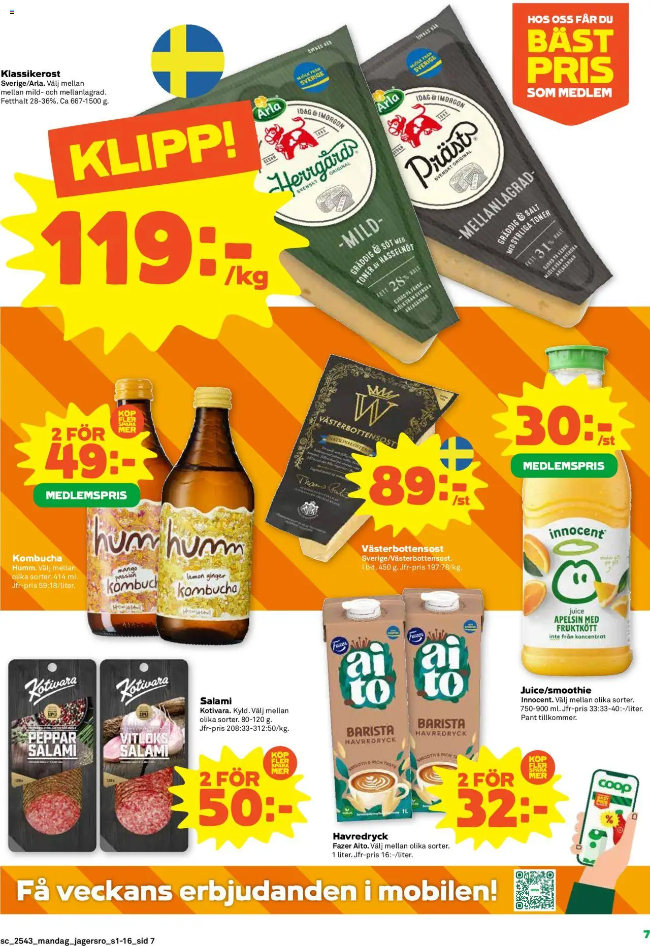 Coop Forum reklamblad aktuell från 20.10.2025 | Sida: 7 | Produkter: Salt, Salami, Vitlök, Apelsin