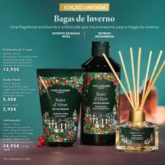 Pré-visualização Ambientador, 78812 - 100 ml. Um encontro envolvente entre a doçura da Baunilha e as notas florais das Bagas Rosa, para perfumar o ar com a magia de uma atmosfera quente e festiva. válido de 17.10.2025 | Página: 4 | Produtos: Perfume, Fragrância, Base, Banho