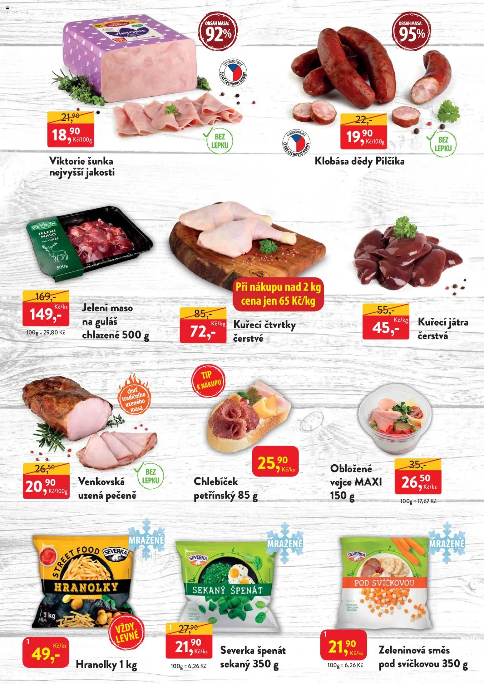 MP Krásno leták od 02.02.2026 | Strana: 3 | Produkty: Šunka, Kuřecí čtvrtky, Špenát, Maso