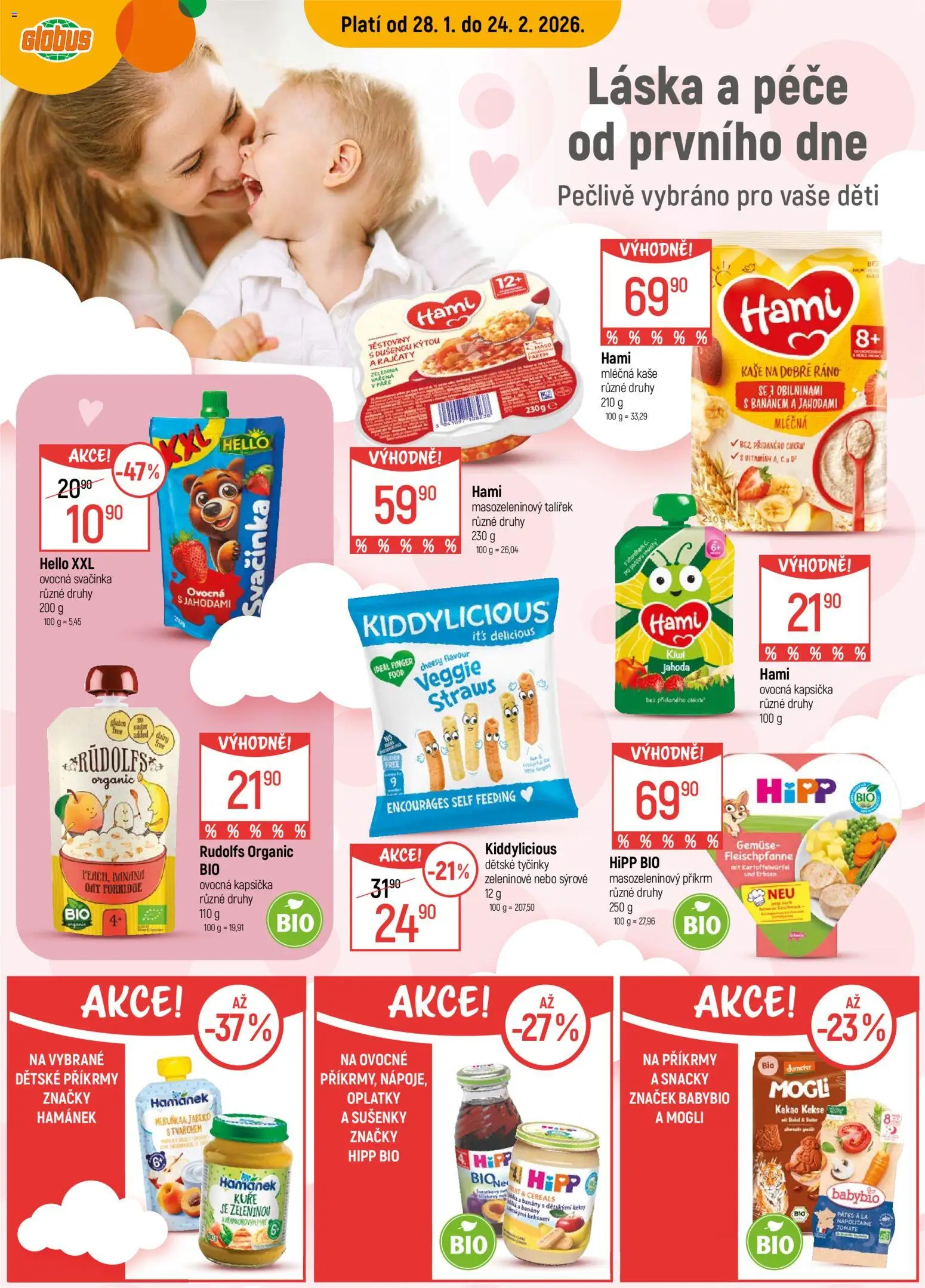 Globus leták - Trmice od 28.01.2026 | Strana: 1 | Produkty: Mléčná kaše, Příkrmy, Kakao, Oplatky