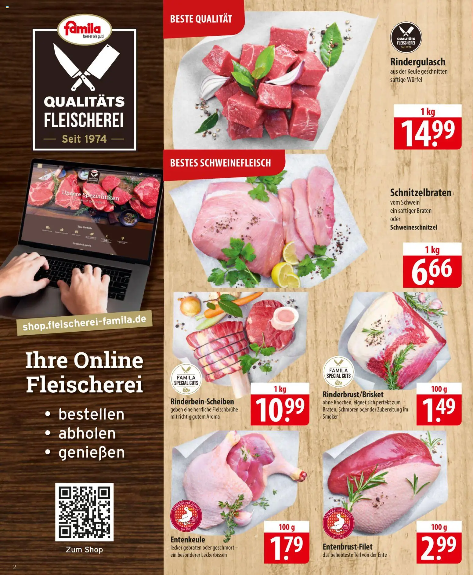 Famila Prospekt 	 – gültig ab 15.12.2025 | Seite: 2 | Produkte: Rindergulasch, Schweinefleisch, Ente