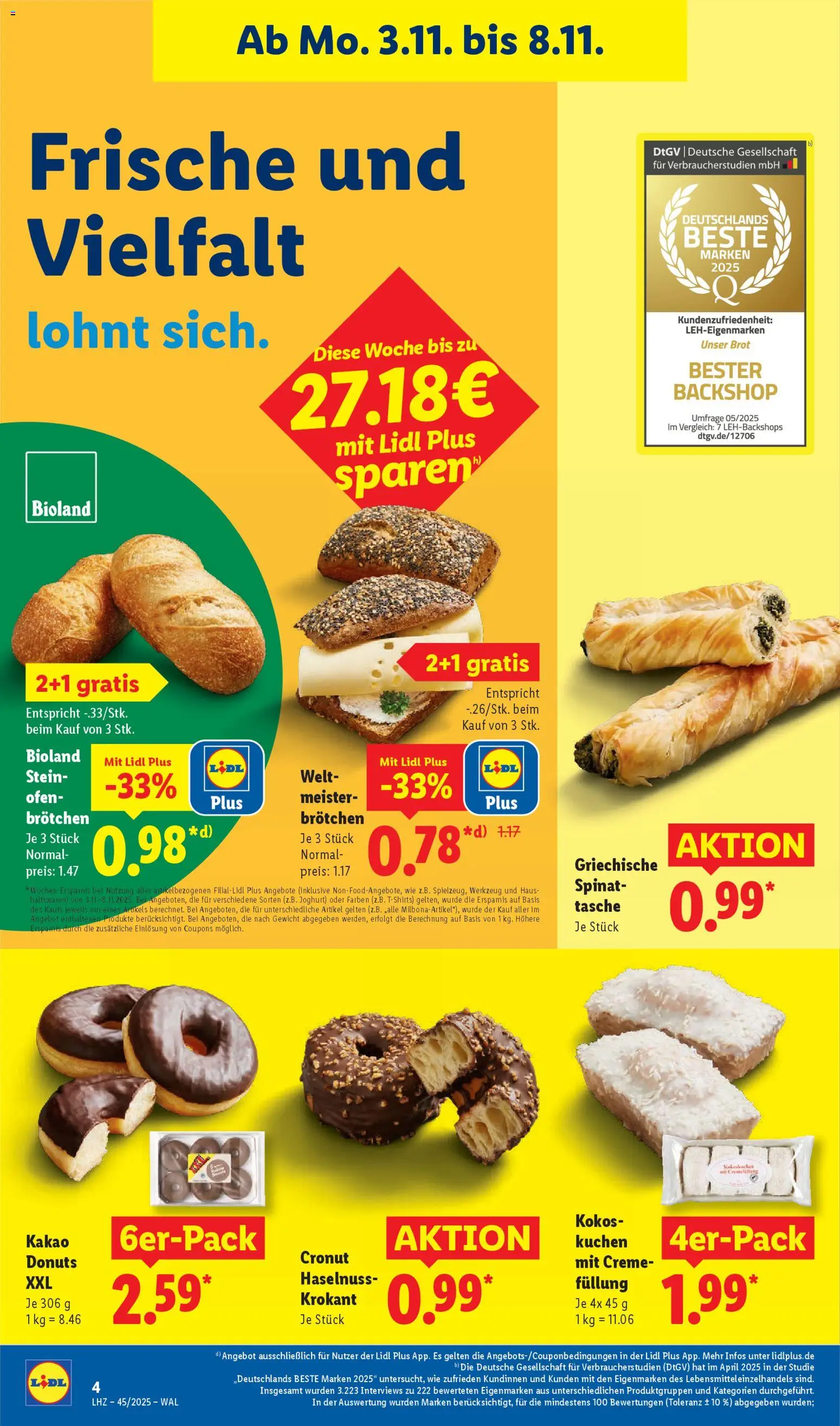 Lidl Prospekt Kornwestheim – gültig ab 03.11.2025 | Seite: 8 | Produkte: Tasche, Donuts, Brot, Kuchen