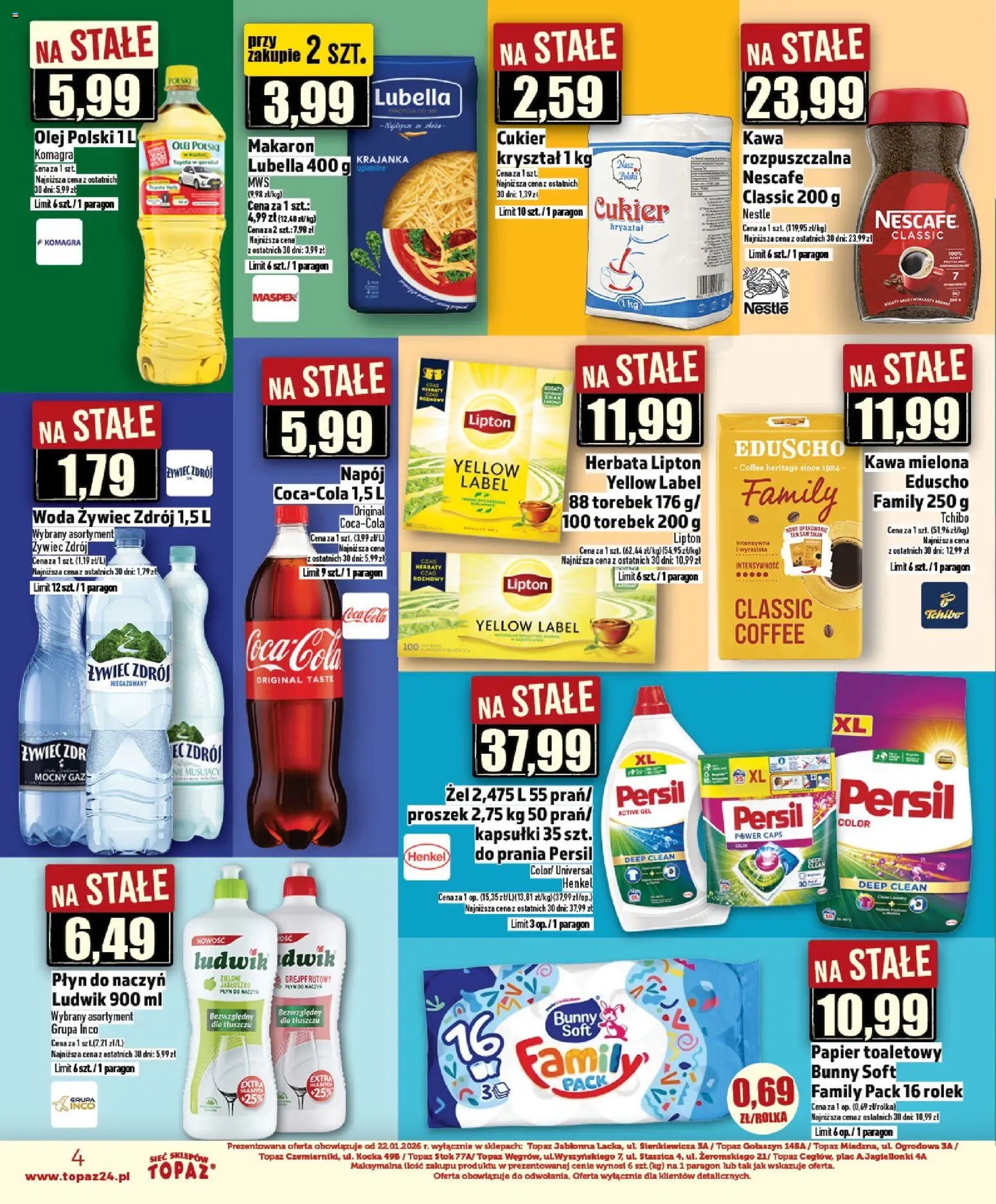 Topaz Gazetka - Ceny małe na stałe od 19.02.2026 | Strona: 4 | Produkty: Persil, Nescafe, Herbata lipton, Cukier
