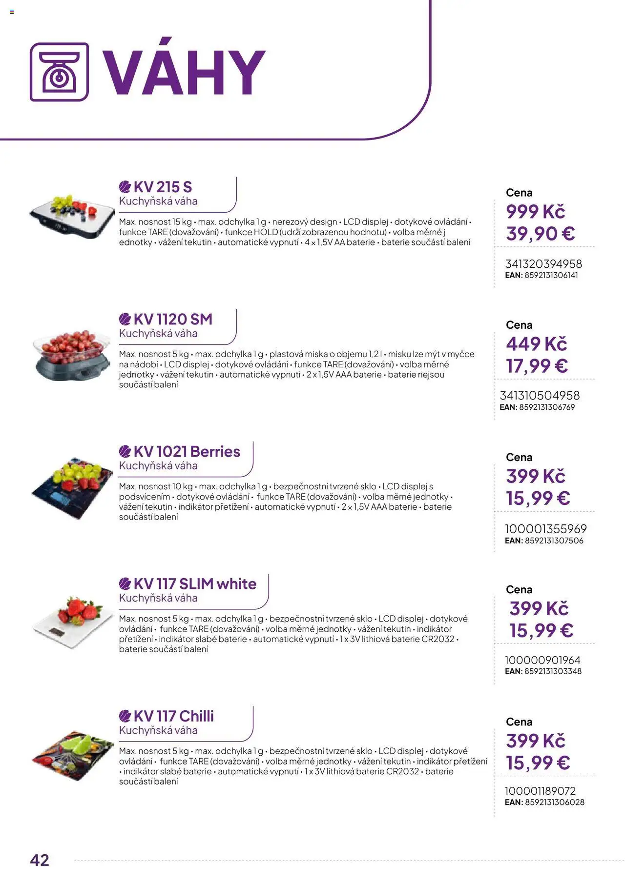 Expert elektro katalog - ECG - Malé domácí spotřebiče od 01.10.2024 | Strana: 42 | Produkty: Váha, Baterie CR2032, Kuchyňská váha, Baterie