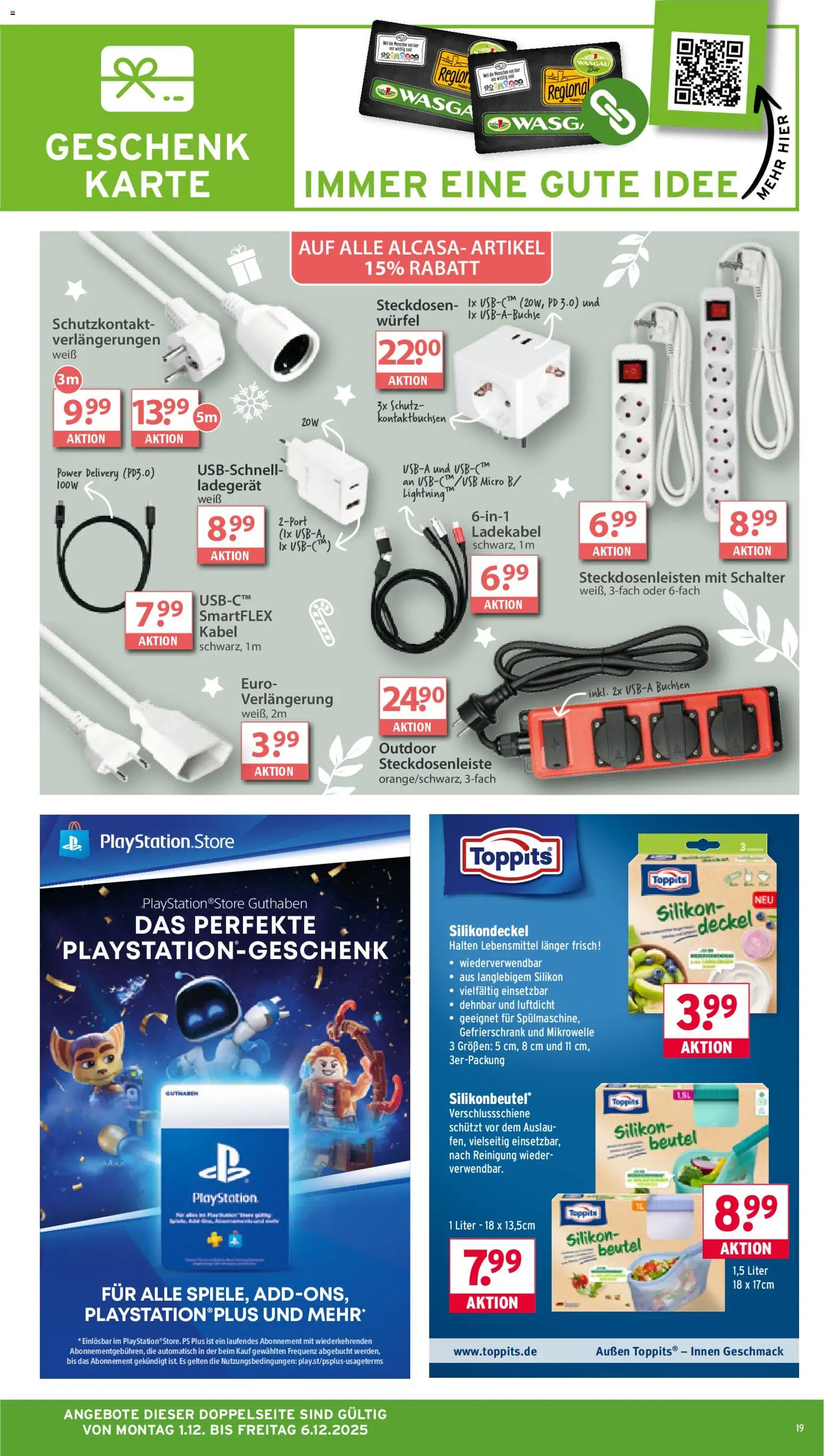 Wasgau Prospekt 	 – gültig ab 01.12.2025 | Seite: 19 | Produkte: Kabel, USB, Gefrierschrank, Ladekabel