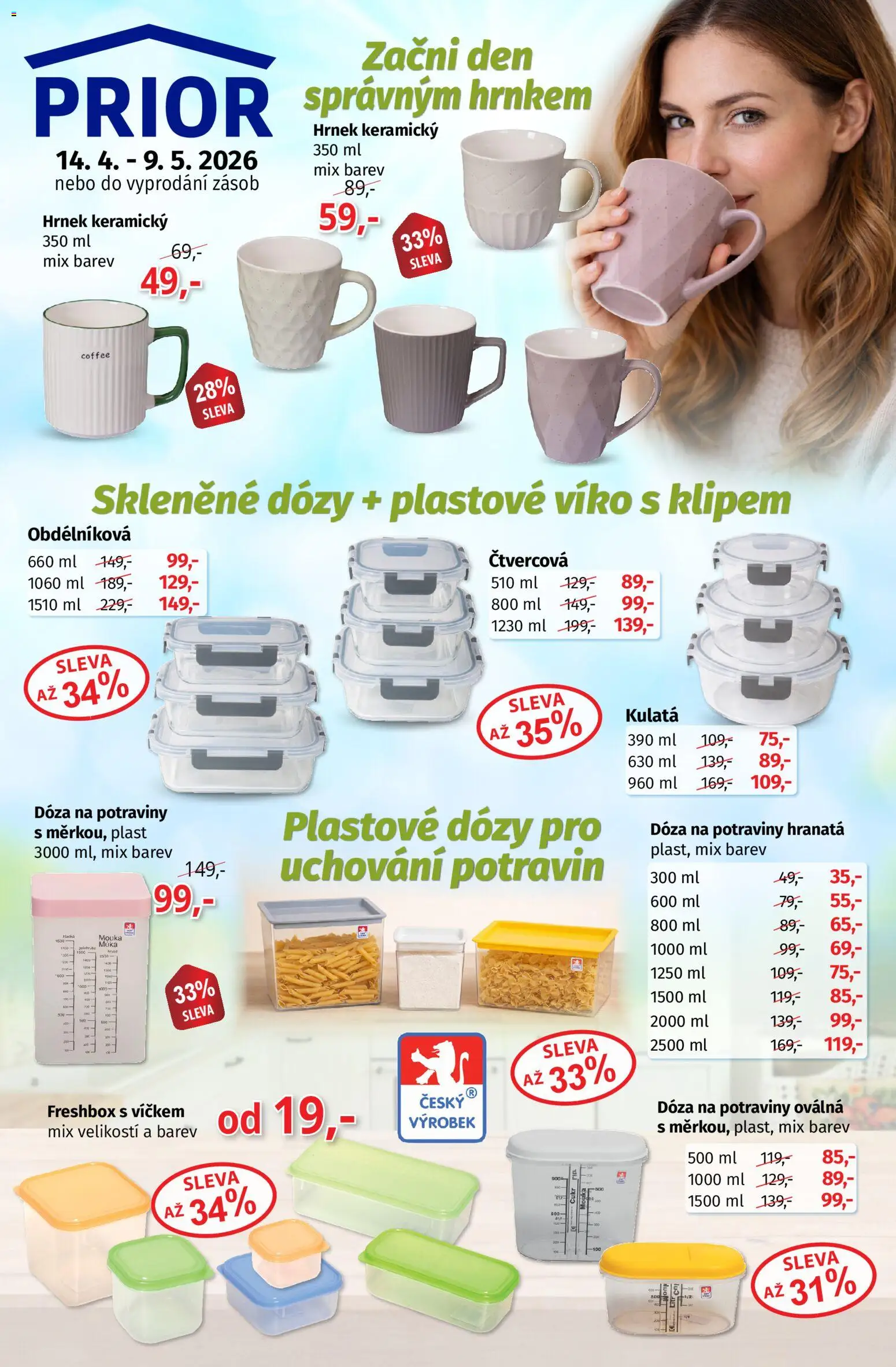 Prior - Akční Nabídka Domácích Potřeb od 14.04.2026 | Strana: 1 | Produkty: Skleněné dózy, Dózy, Dóza, Mouka