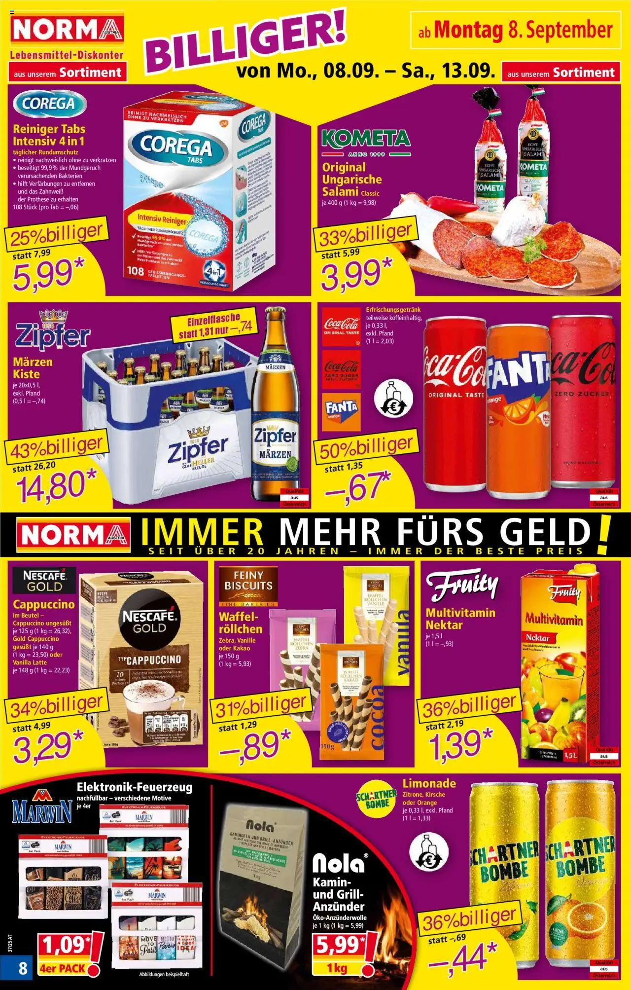 Norma Flugblatt gültig ab 08.09.2025 | Seite: 8 | Produkte: Zucker, Grill, Salami, Papier blanc