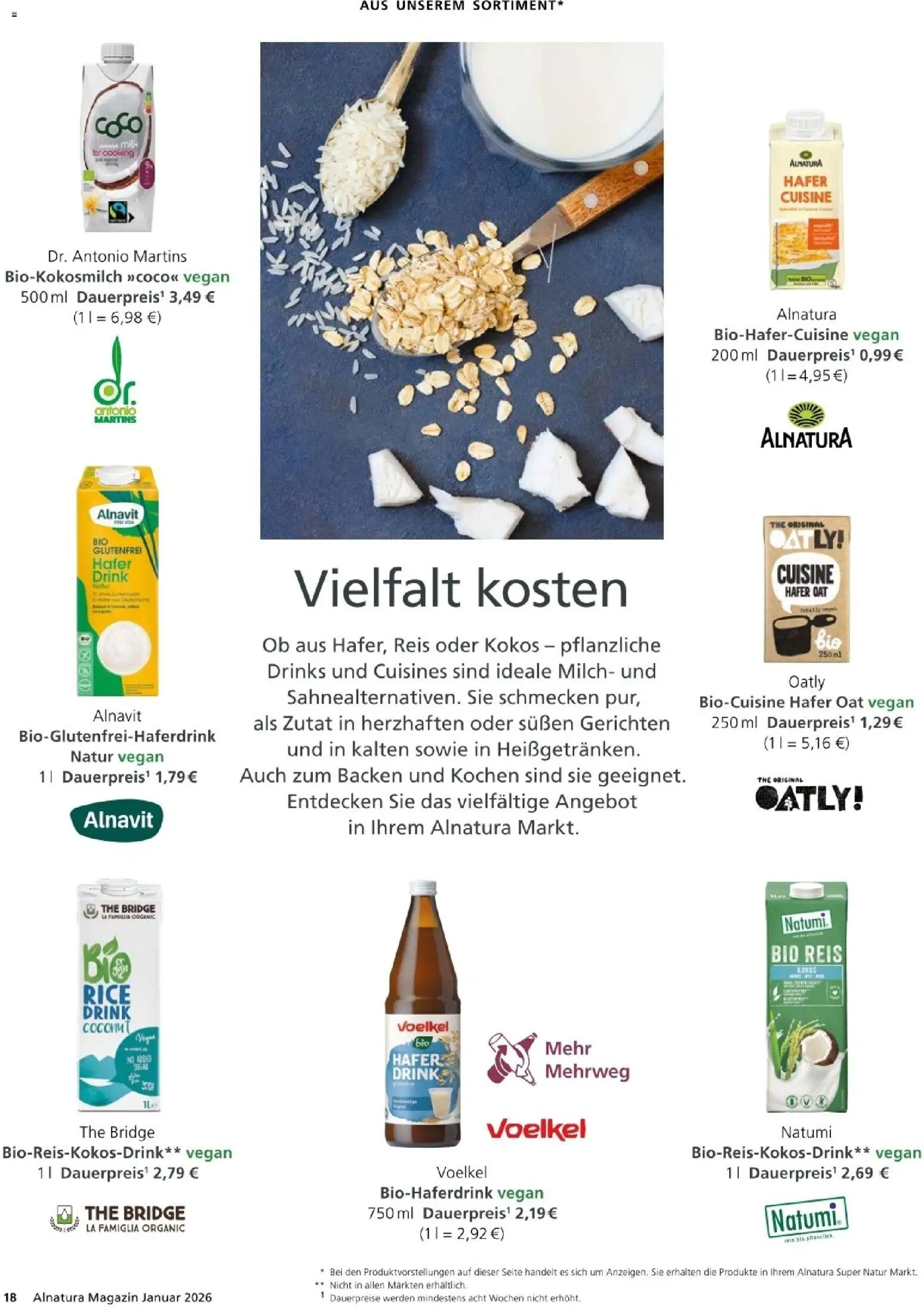 Alnatura Prospekt – gültig ab 01.01.2026 | Seite: 18 | Produkte: Milch, Oatly, Reis