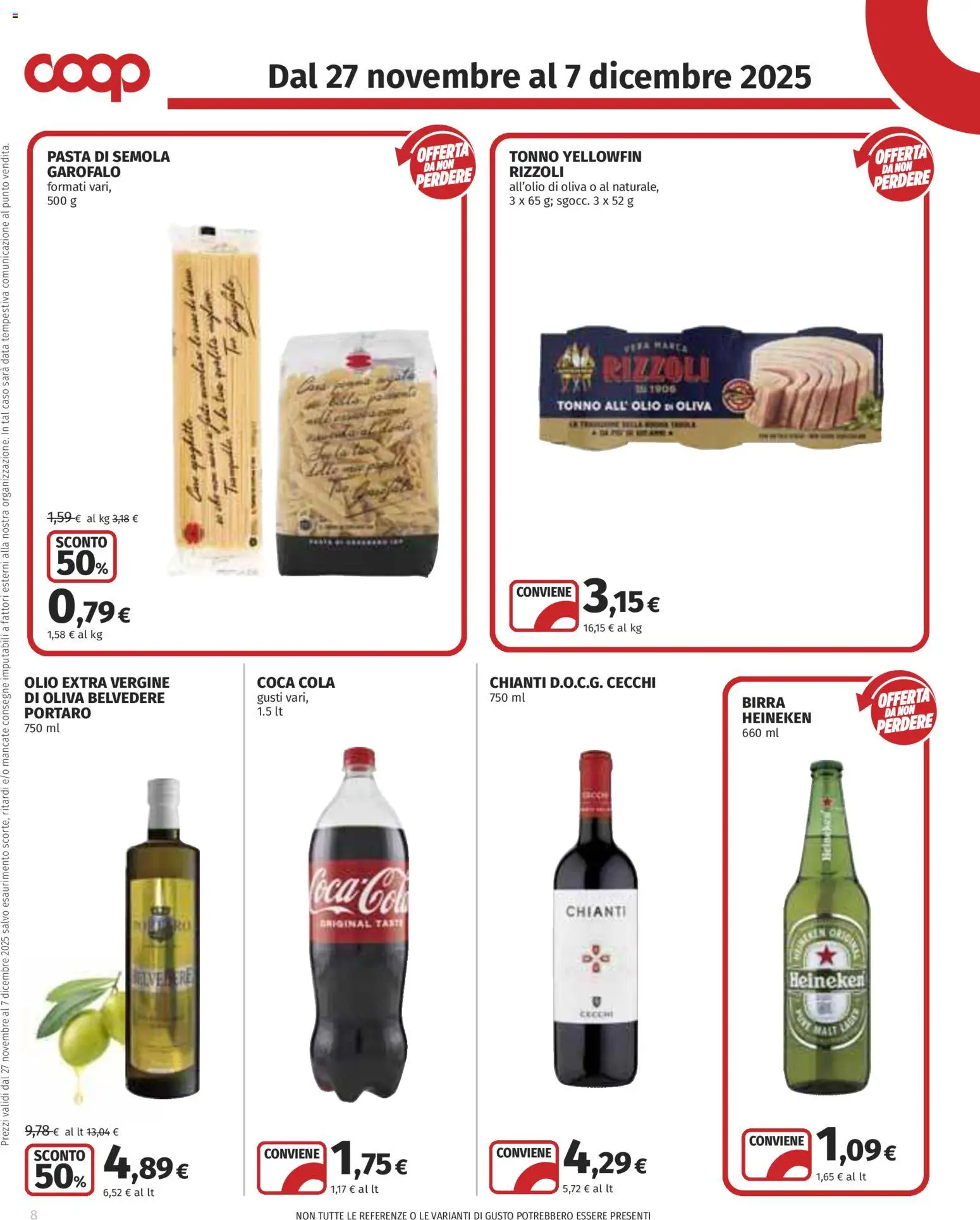 Volantino COOP del 27.11.2025 | Pagina: 8 | Prodotti: Birra, Olio, Olio extra vergine, Coca Cola