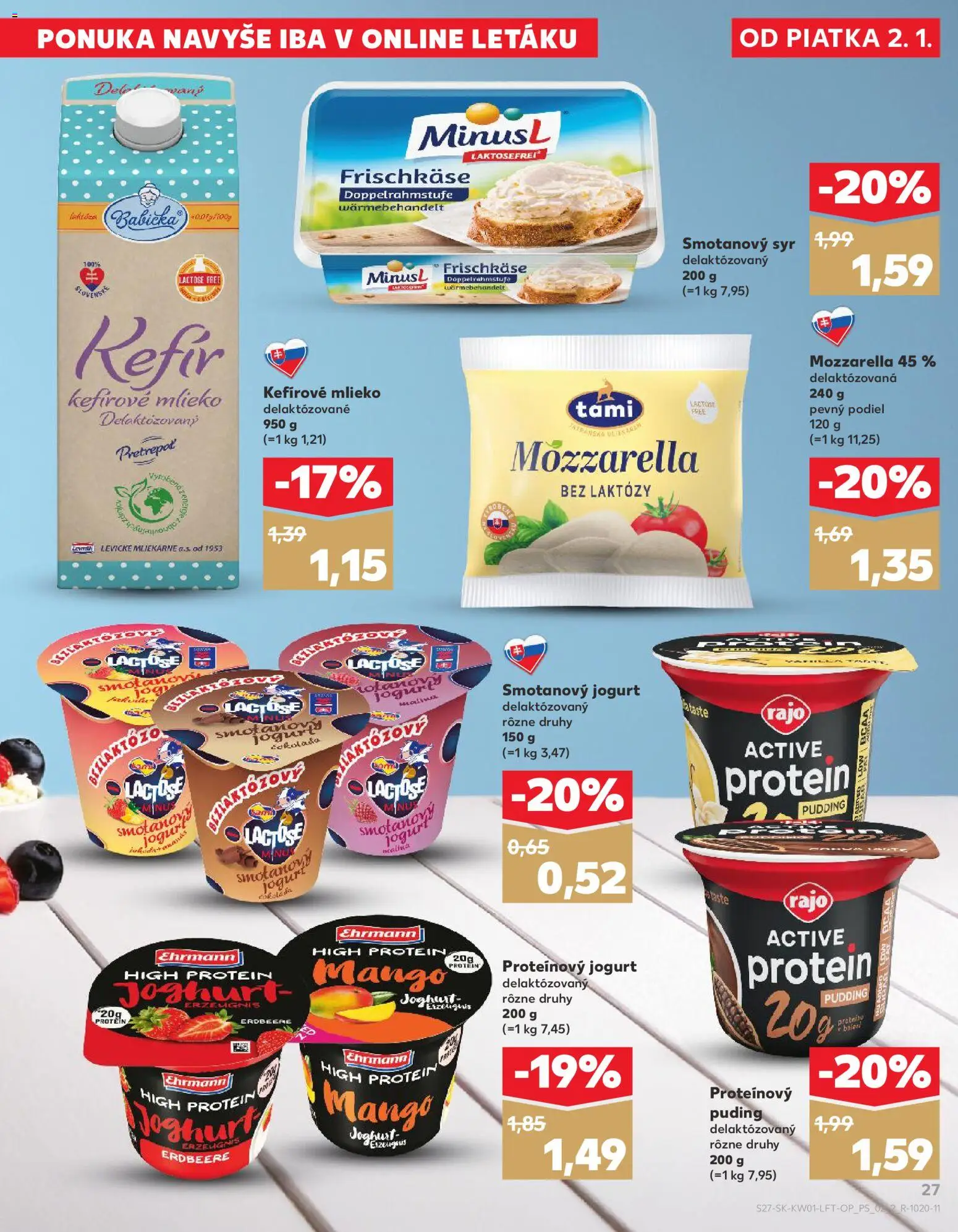 Nové Kaufland akcie – leták je platný od 02.01.2026 | Strana: 27 | Produkty: Syr, Jogurt, Mozzarella, Protein