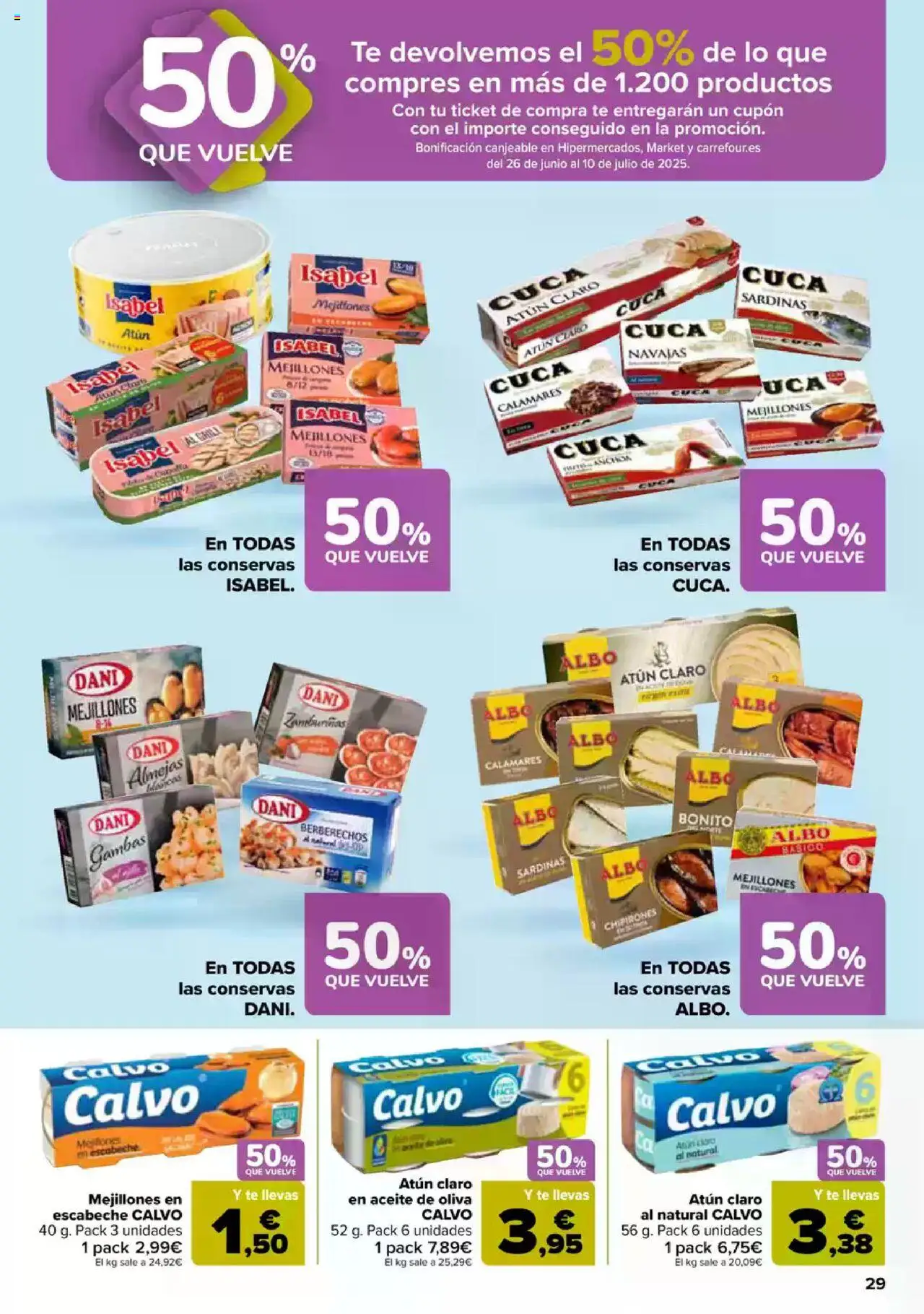 Carrefour folleto │ válido desde el 09.06.2025 | Página: 29 | Productos: Calamares, Té, Aceite de oliva, Atún claro