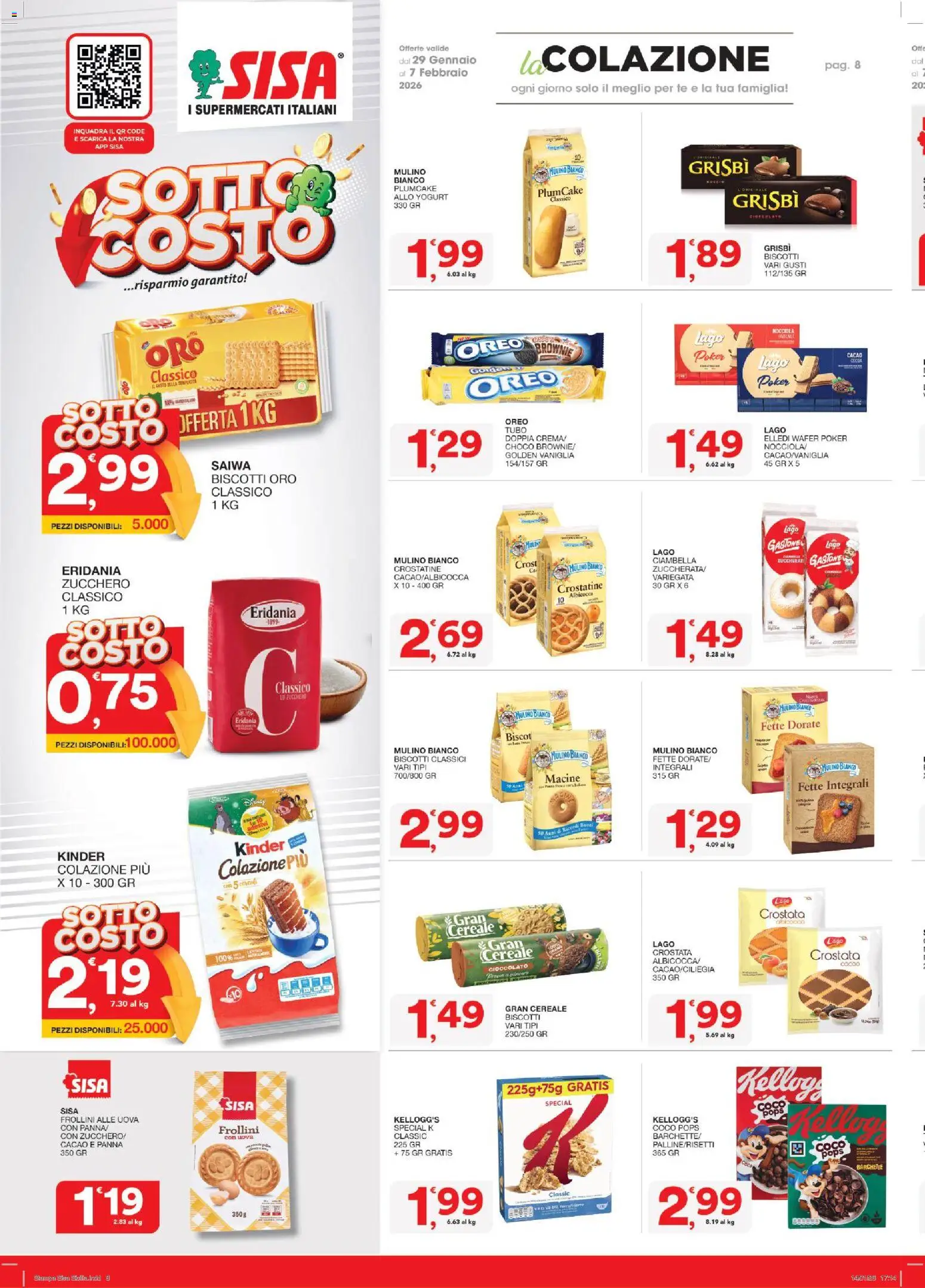 Volantino SISA del 29.01.2026 | Pagina: 8 | Prodotti: Uova, Biscotti, Tubo, Frollini