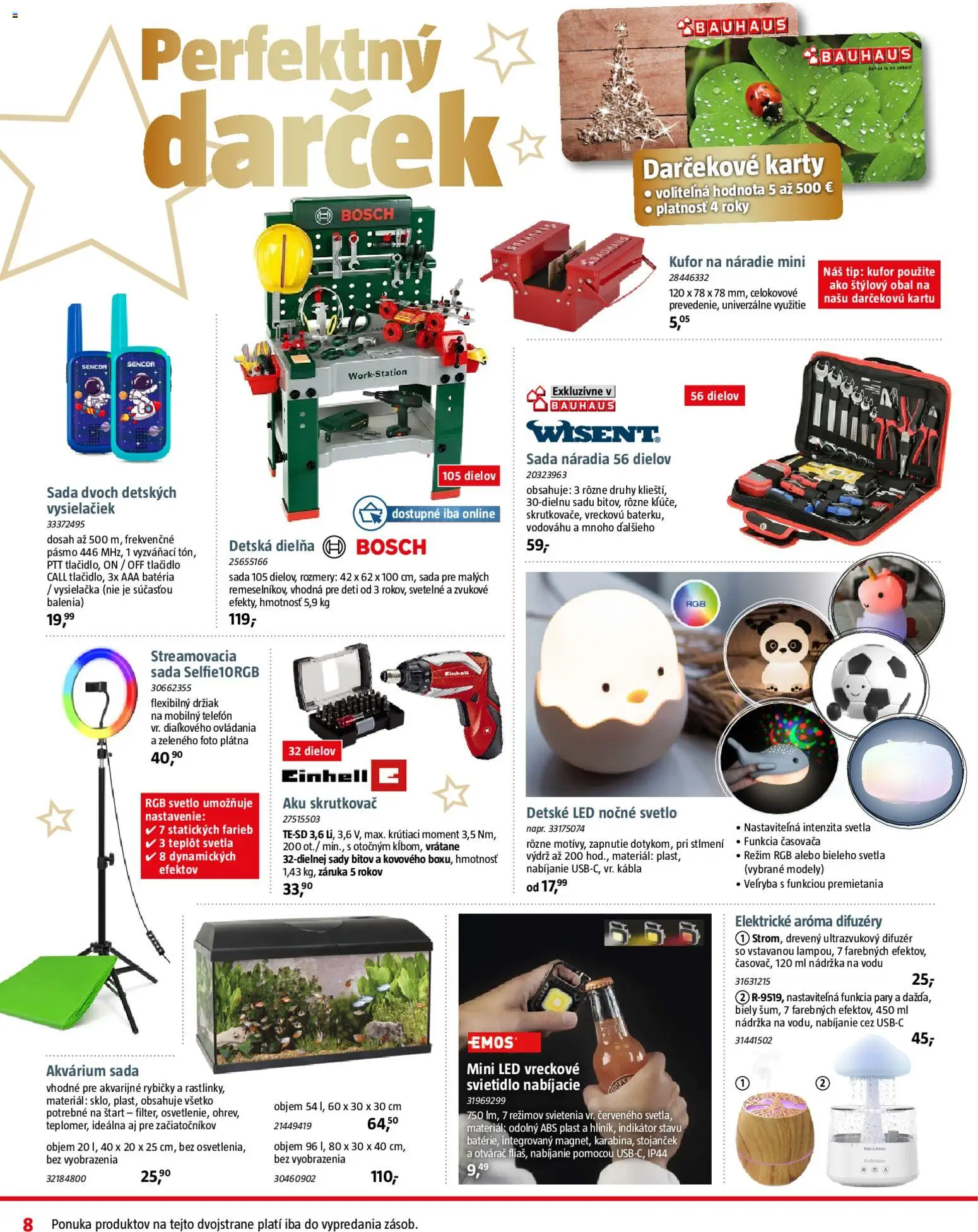 Nové Bauhaus akcie – leták je platný od 08.12.2025 | Strana: 8 | Produkty: Difúzer, Nočné svetlo, Aku skrutkovač, Svetlo