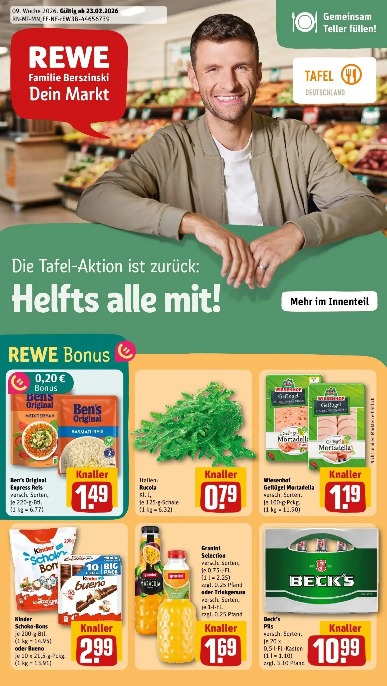 Rewe prospekt Kassel / Wehlheiden	 – gültig ab 22.02.2026 | Seite: 1 | Produkte: Basmatireis, Rucola, Pils, Kinder bueno