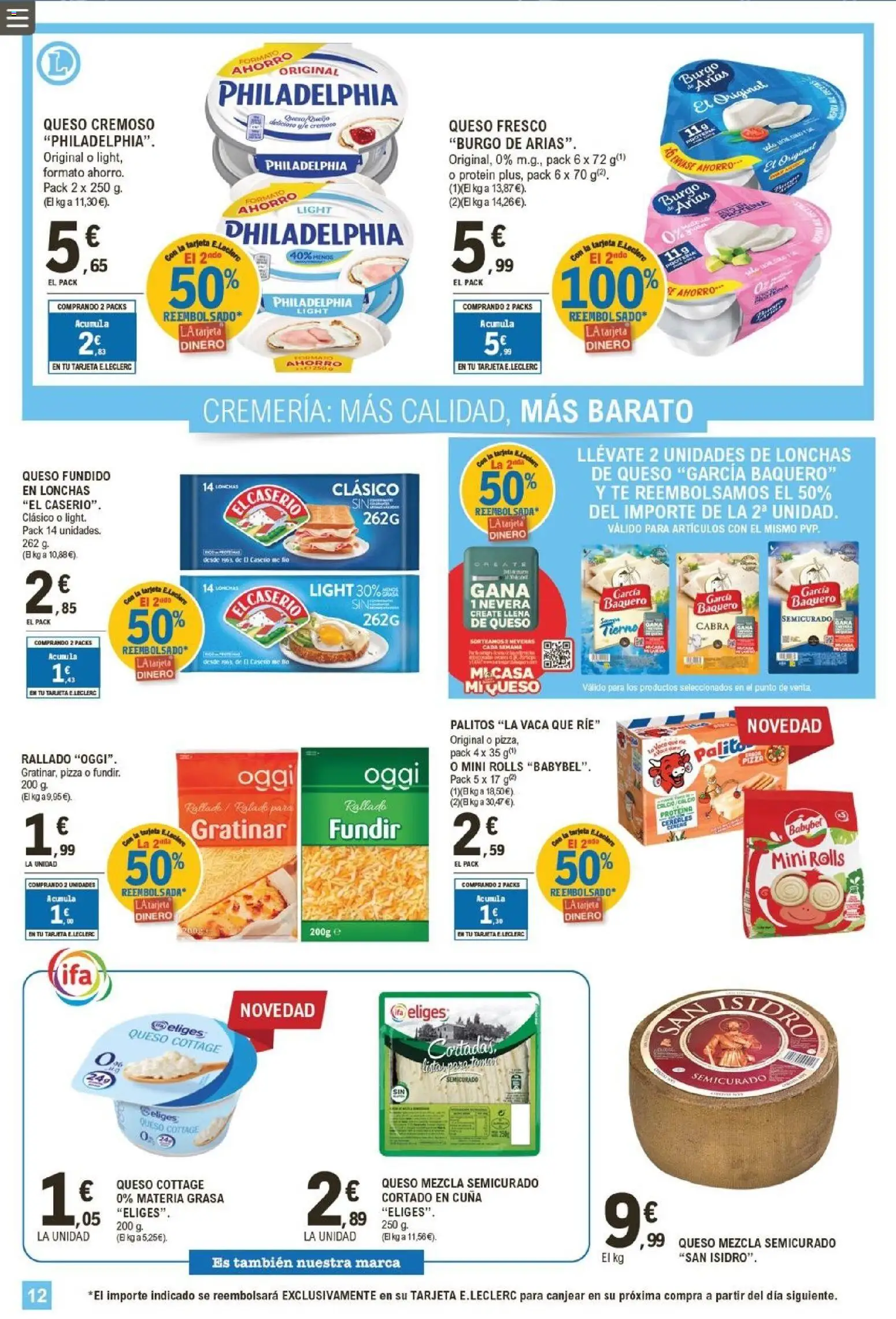 E.Leclerc folleto │ válido desde el 22.04.2026 | Página: 12 | Productos: Queso, Queso fresco, Cereales, Queso cottage
