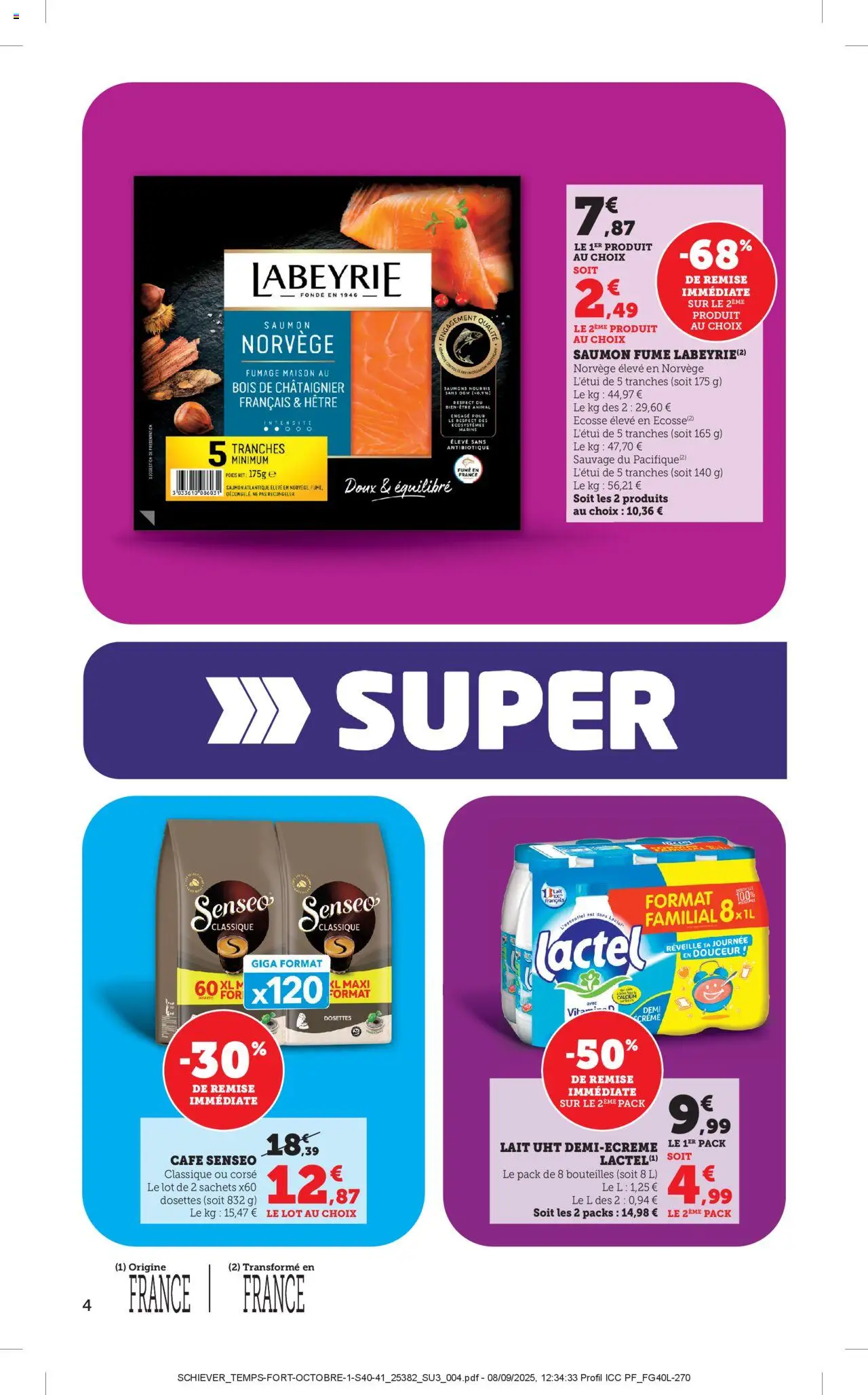 {H1} | Page: 4 | Produits: Senseo, Poids, Lait, Saumon