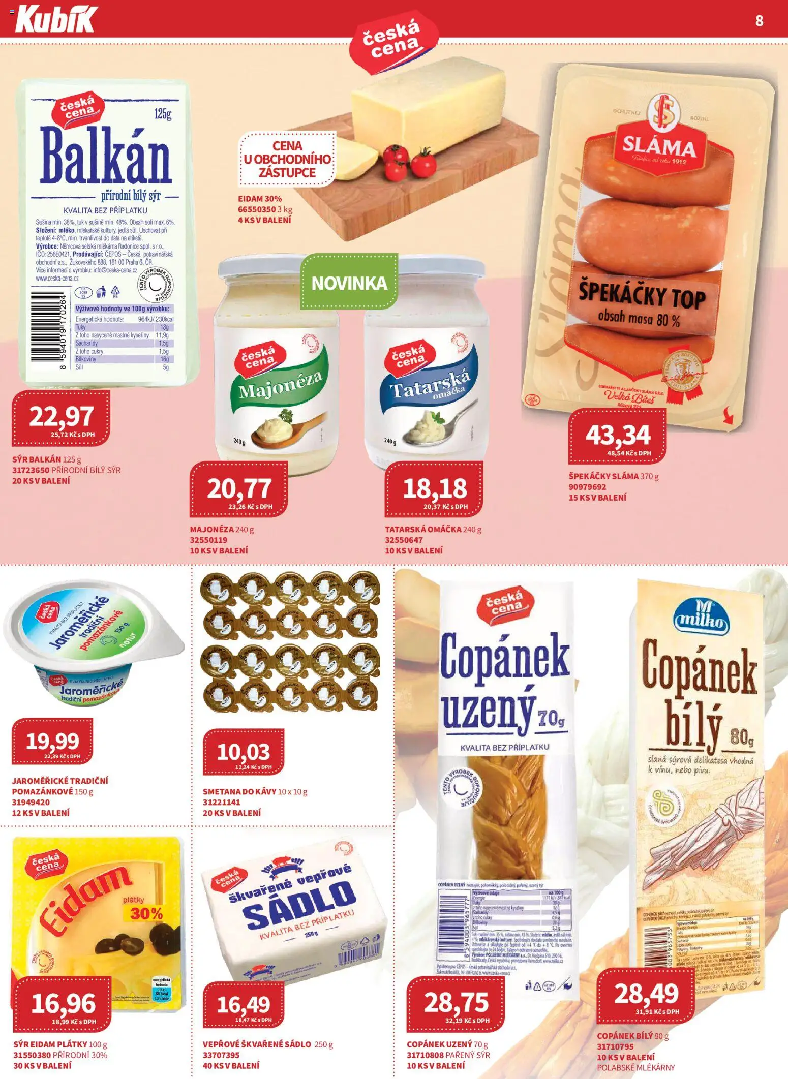 Kubík leták - Velkoobchod 03/2026 od 01.03.2026 | Strana: 8 | Produkty: Smetana, Eidam, Smetana do kávy, Tatarská omáčka