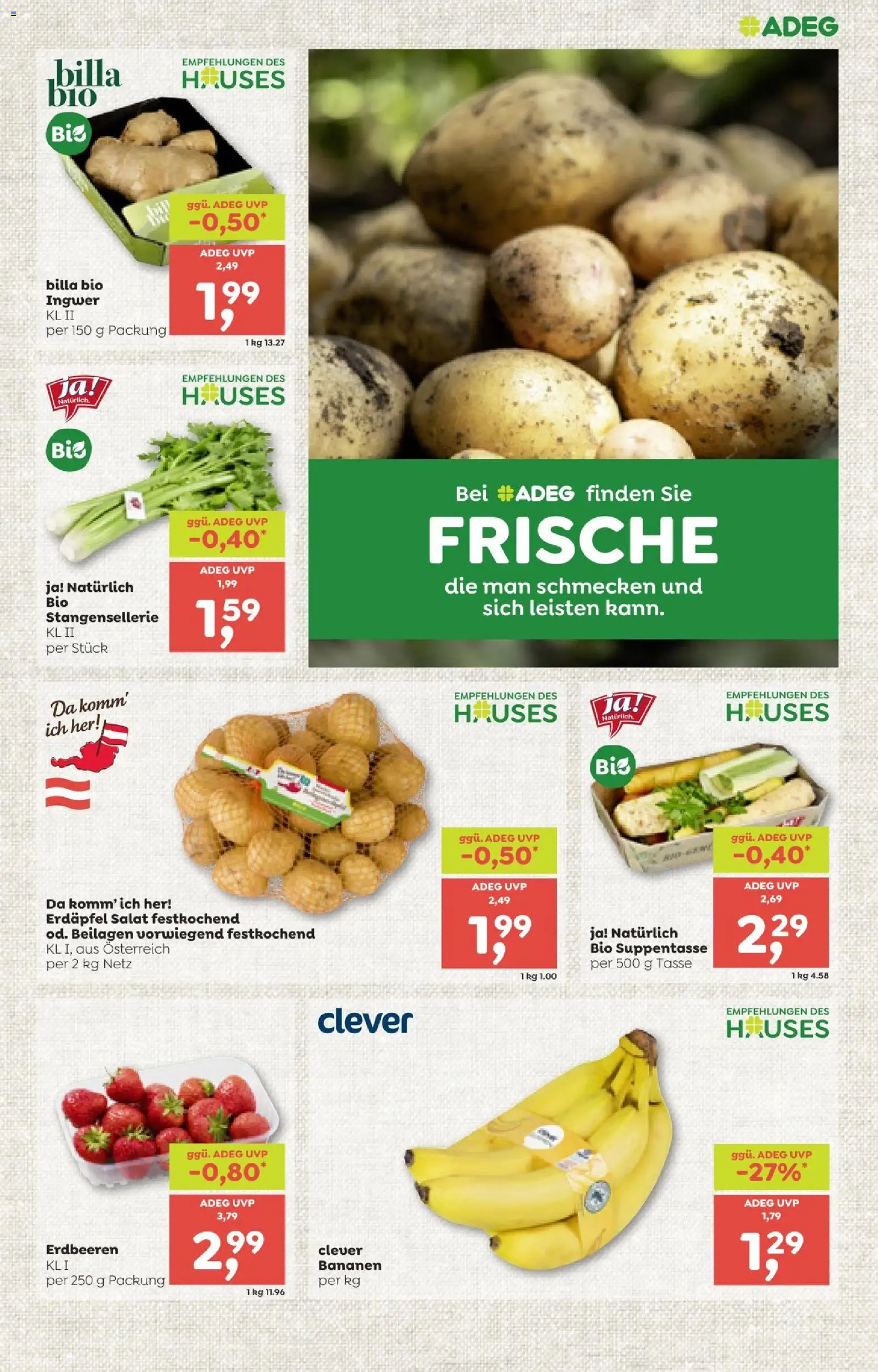 ADEG Flugblatt gültig ab 08.01.2026 | Seite: 7 | Produkte: Erdbeeren, Salat, Bananen