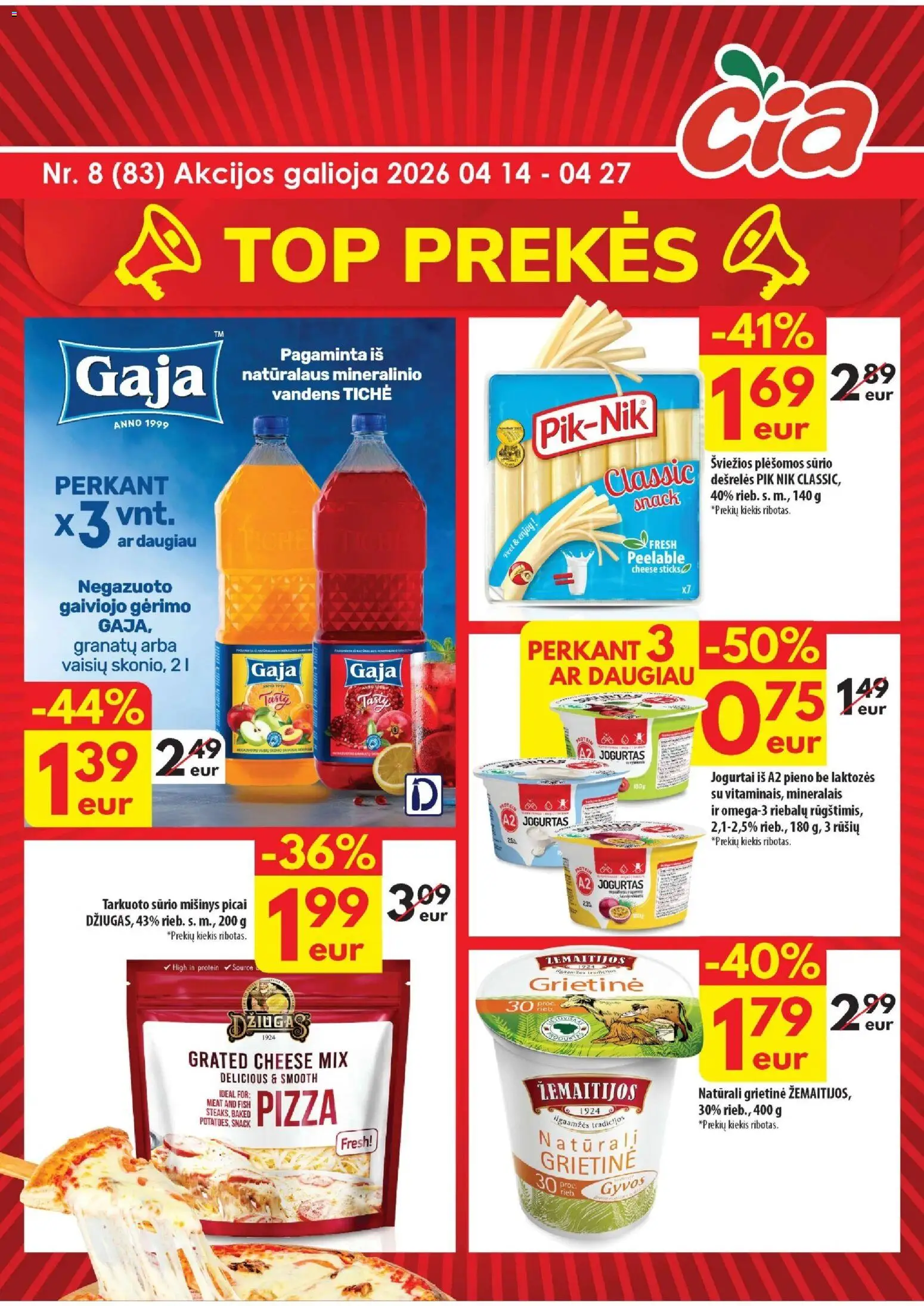 ČIA MARKET akcijos nuo 14.04.2026 | Puslapis: 1 | Prekių: Dešrelės, Jogurtas, Grietinė