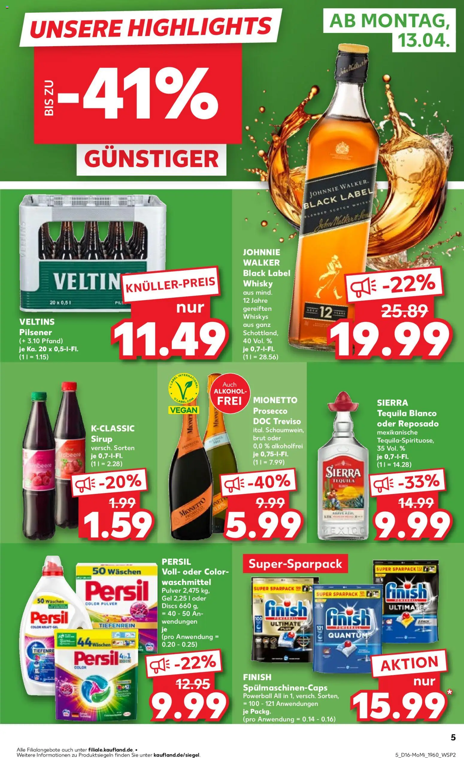 Kaufland Prospekt Berlin	 – gültig ab 13.04.2026 | Seite: 5 | Produkte: Whisky, Finish, Veltins, Persil