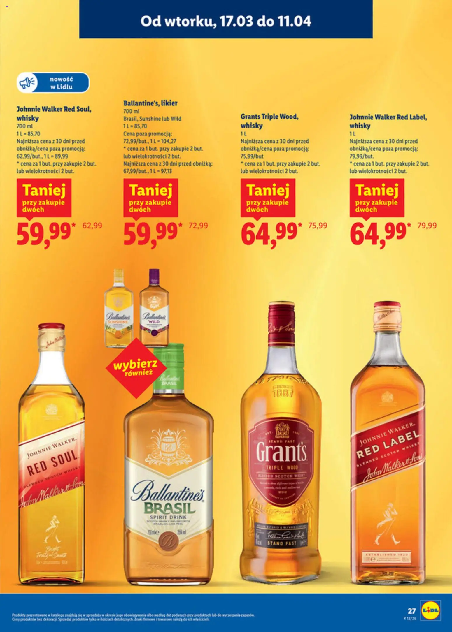 Lidl Katalog alkoholi mocnych i win od 17.03.2026 | Strona: 28 | Produkty: Grant's, Red label, Whisky