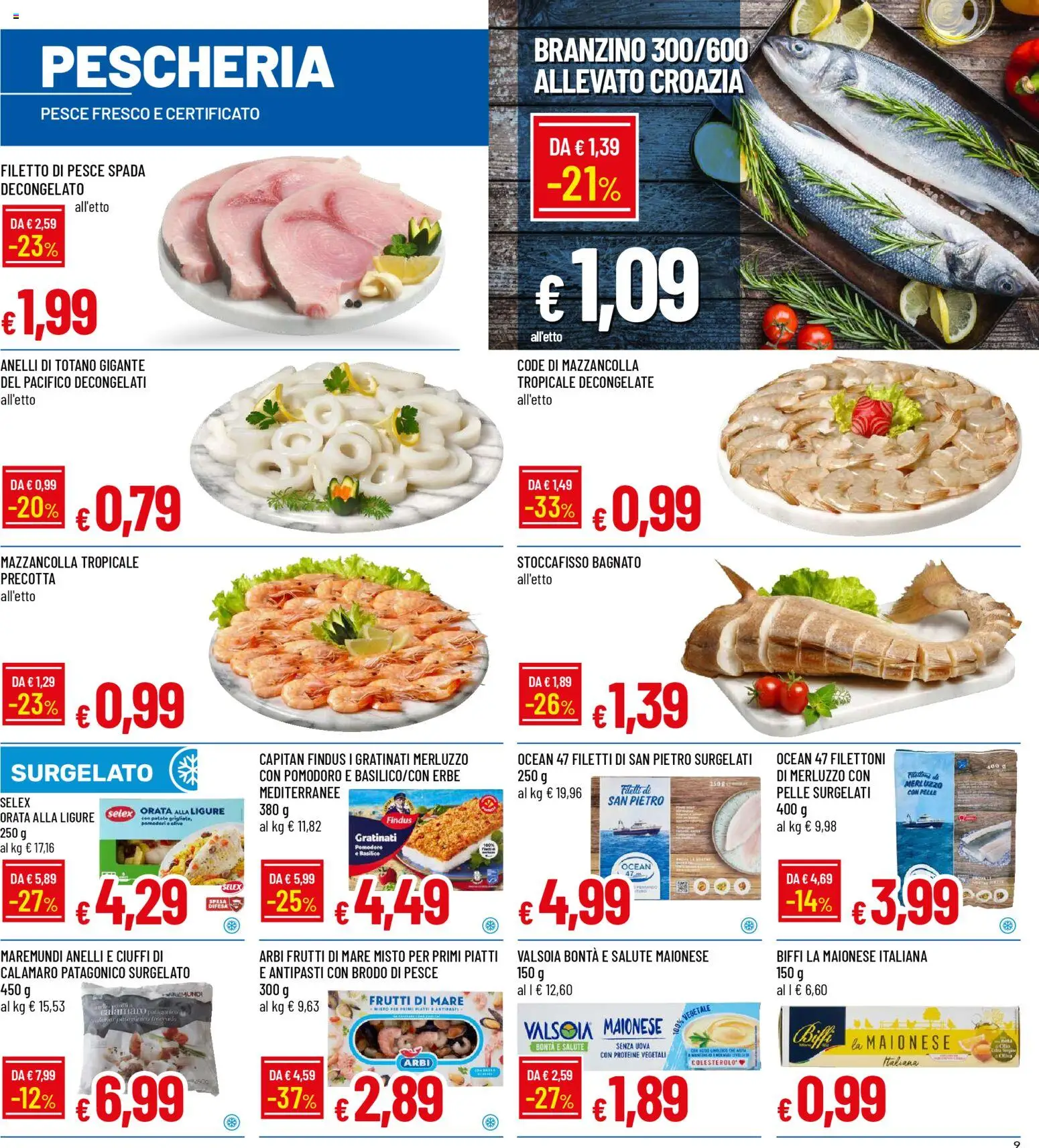 Volantino Famila del 12.03.2026 | Pagina: 9 | Prodotti: Pesce, Merluzzo, Frutti di mare, Pesce spada