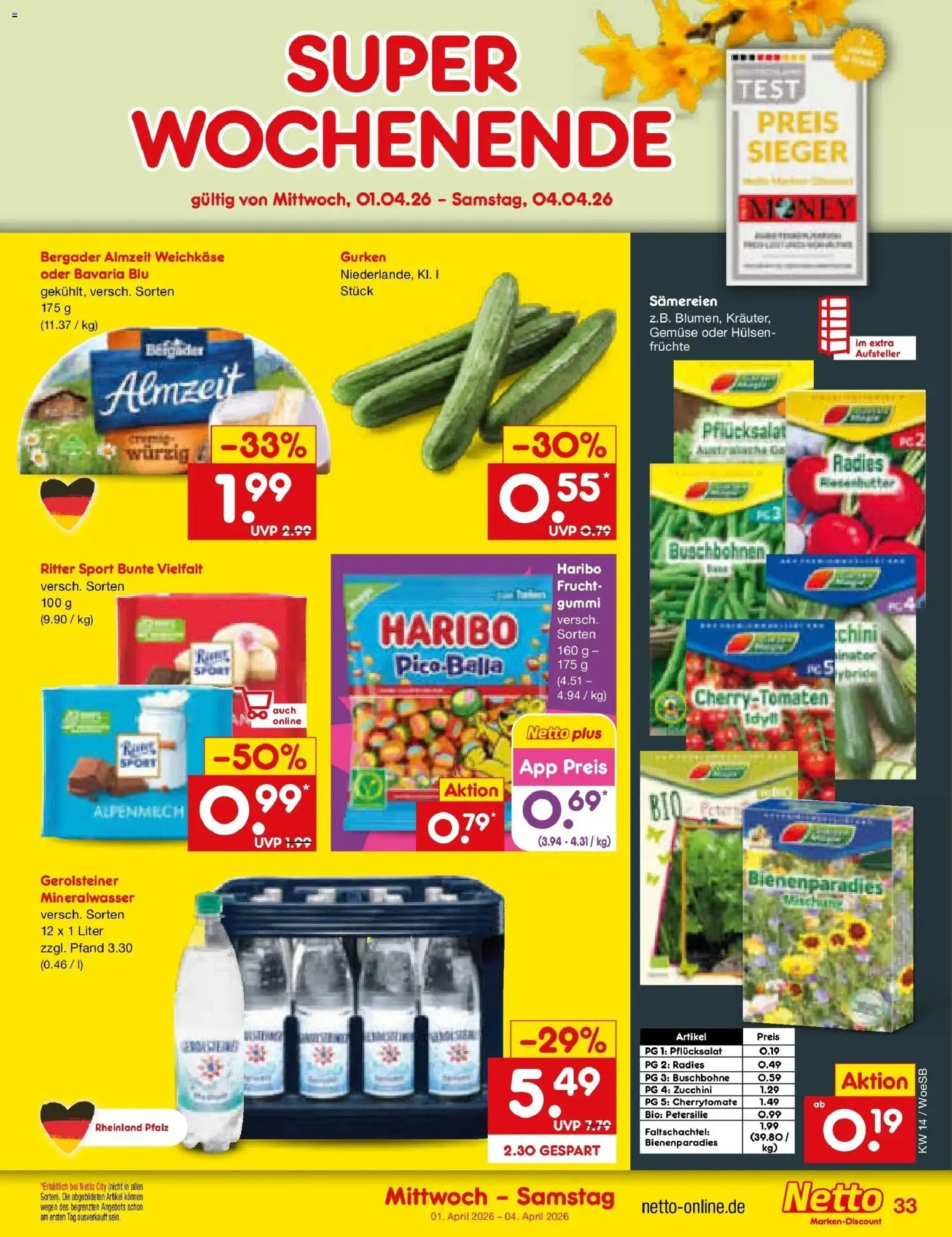 Netto Marken-Discount Prospekt Katzweiler	 – gültig ab 29.03.2026 | Seite: 47 | Produkte: Ritter sport, Mineralwasser, Zucchini, Gerolsteiner