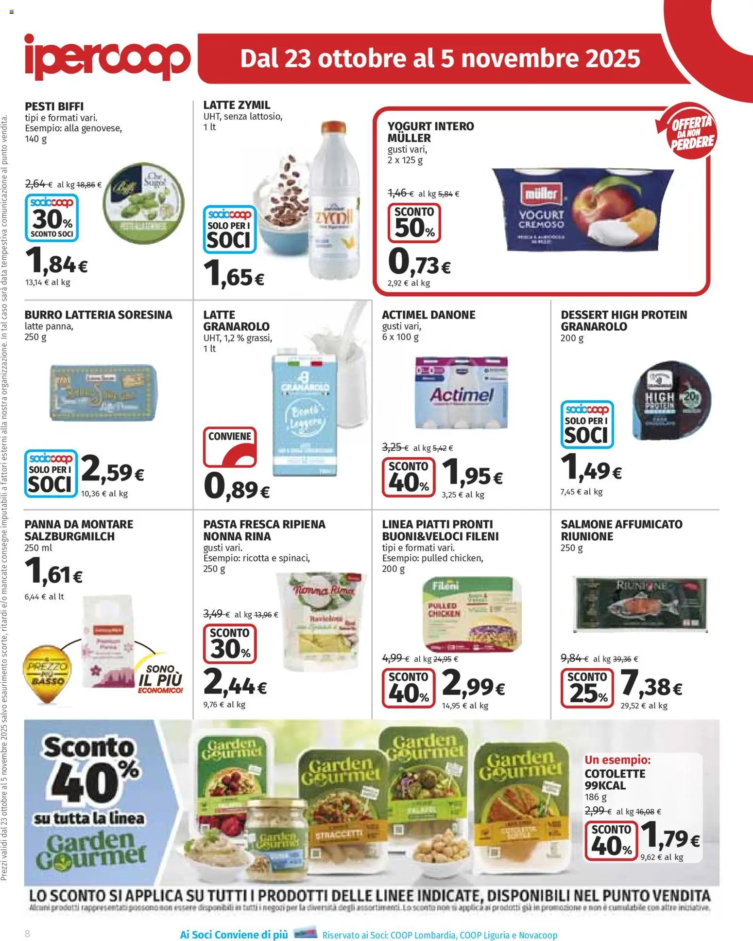 Volantino Ipercoop del 23.10.2025 | Pagina: 8 | Prodotti: Salmone affumicato, Yogurt, Salmone, Latte