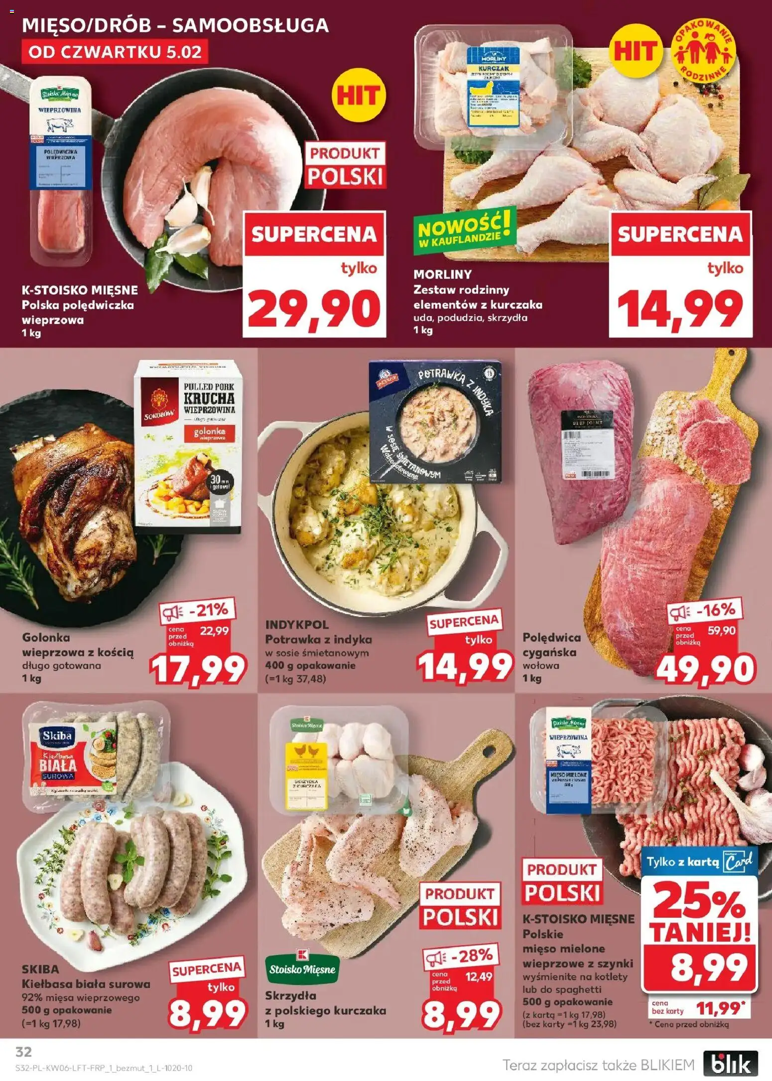 Kaufland gazetka od 05.02.2026 | Strona: 32 | Produkty: Kiełbasa, Karta, Kurczak, Mięso mielone